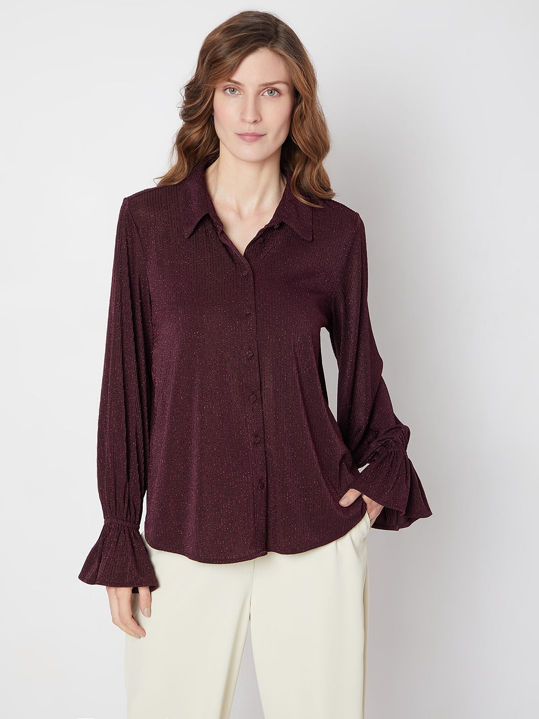 Maroon Metallic Lurex Shirt