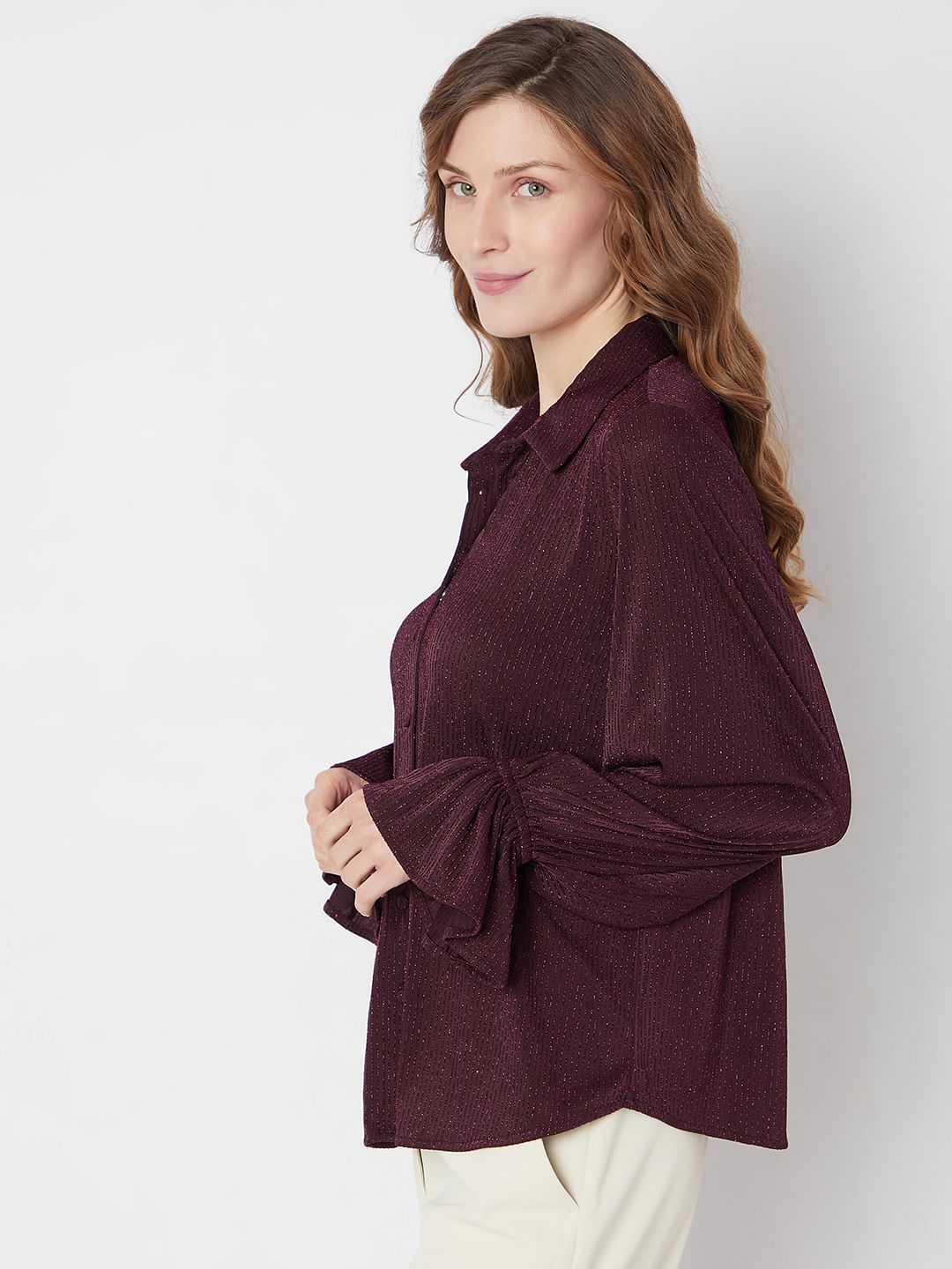 Maroon Metallic Lurex Shirt
