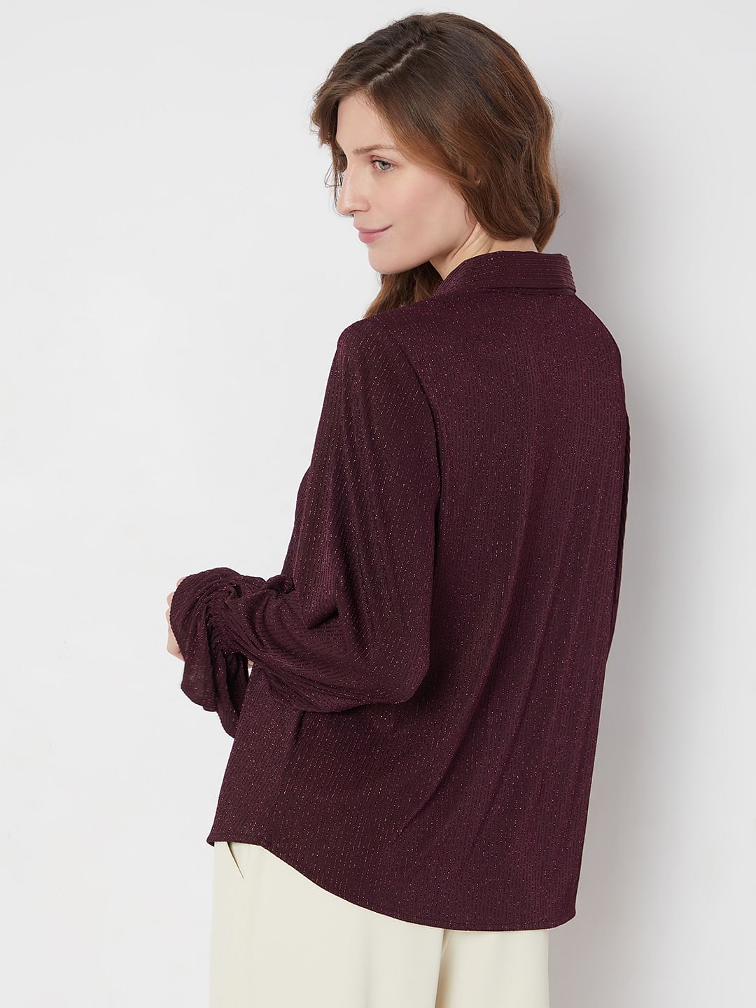 Maroon Metallic Lurex Shirt