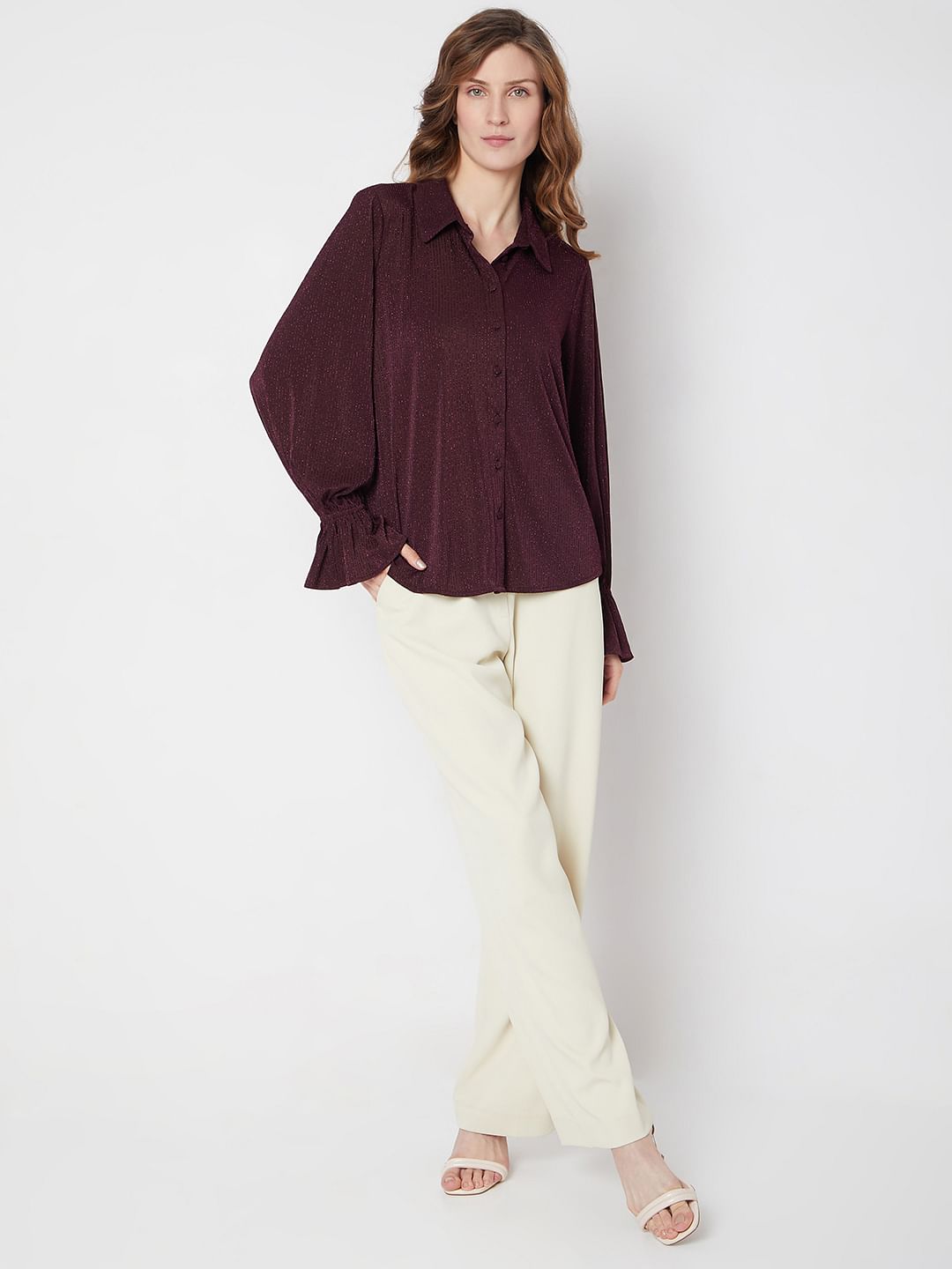 Maroon Metallic Lurex Shirt