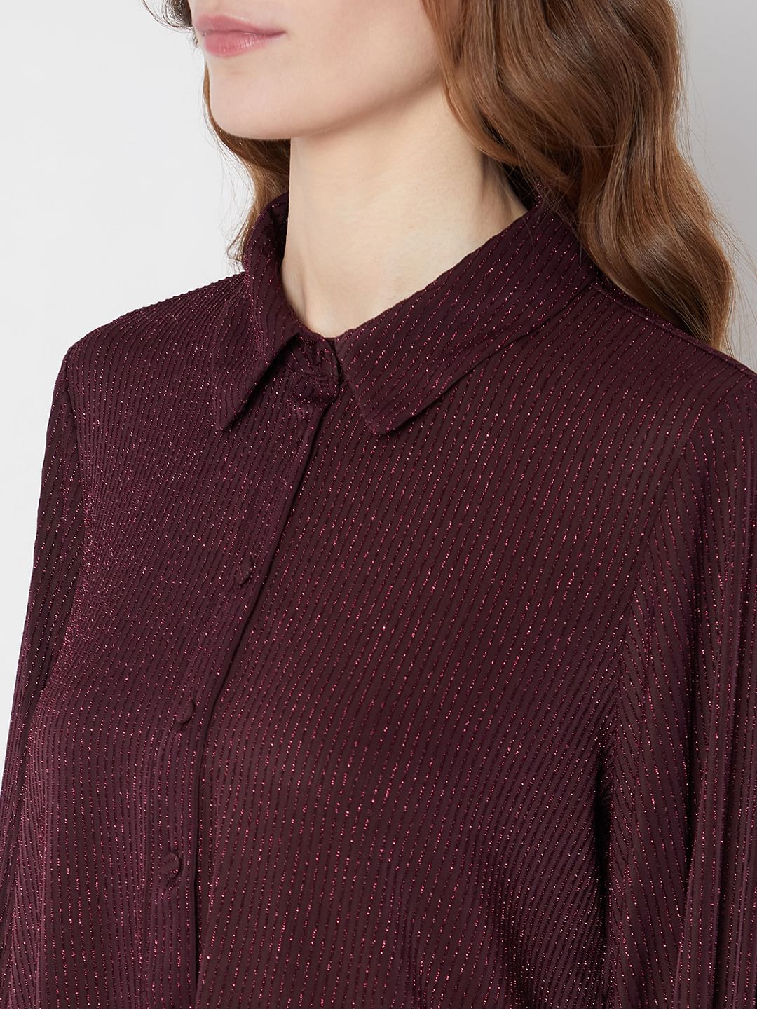 Maroon Metallic Lurex Shirt