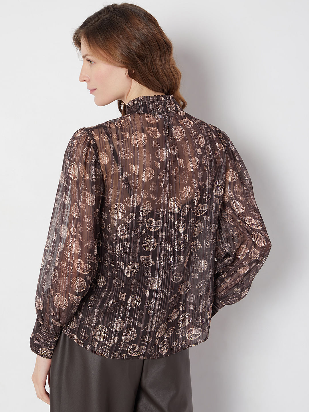 Brown Printed Metallic Lurex Shirt
