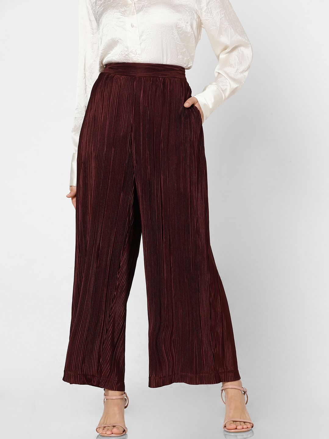 Wine Red High Rise Flared Co-Ord Set Pants