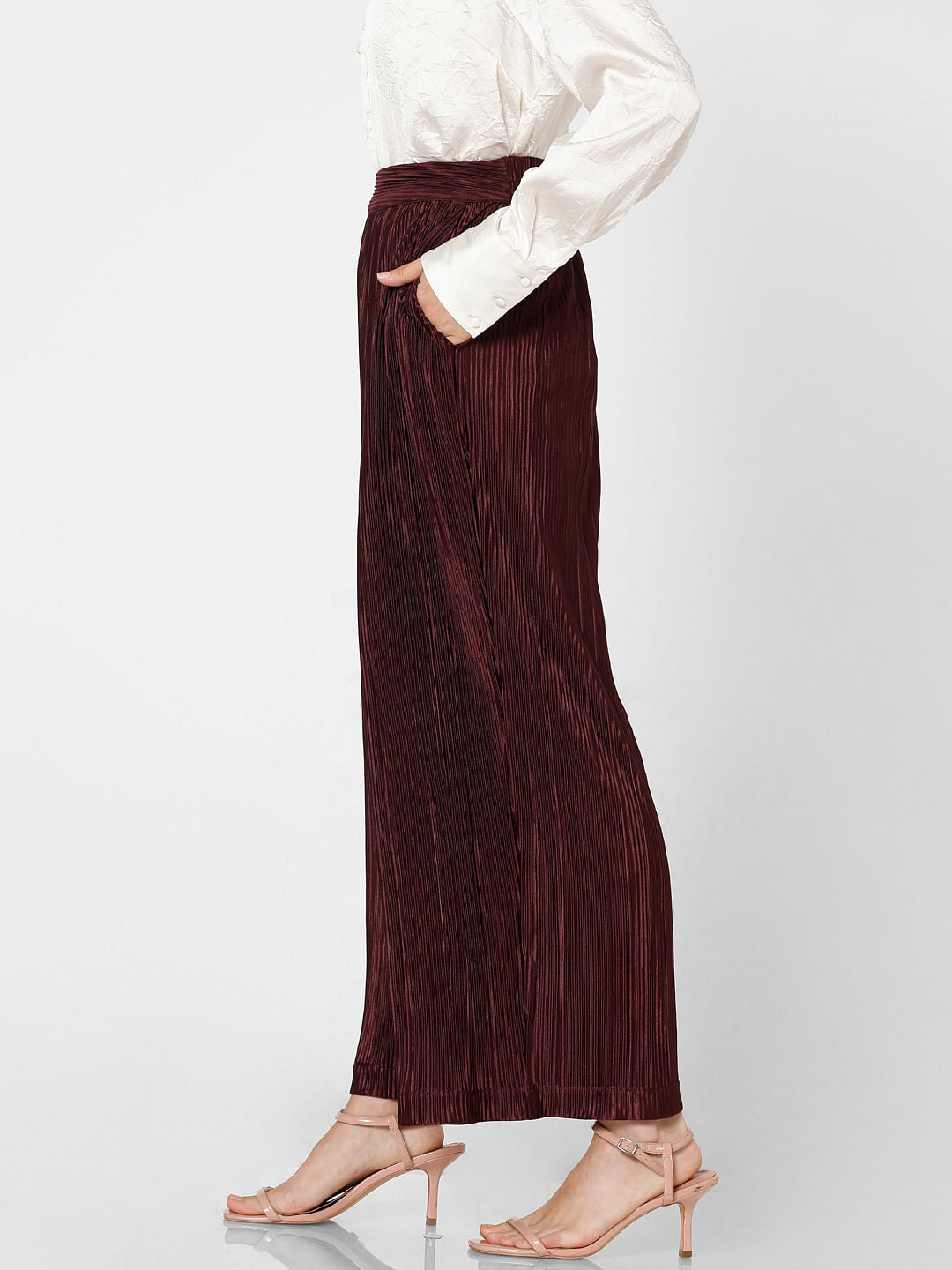 Wine Red High Rise Flared Co-Ord Set Pants