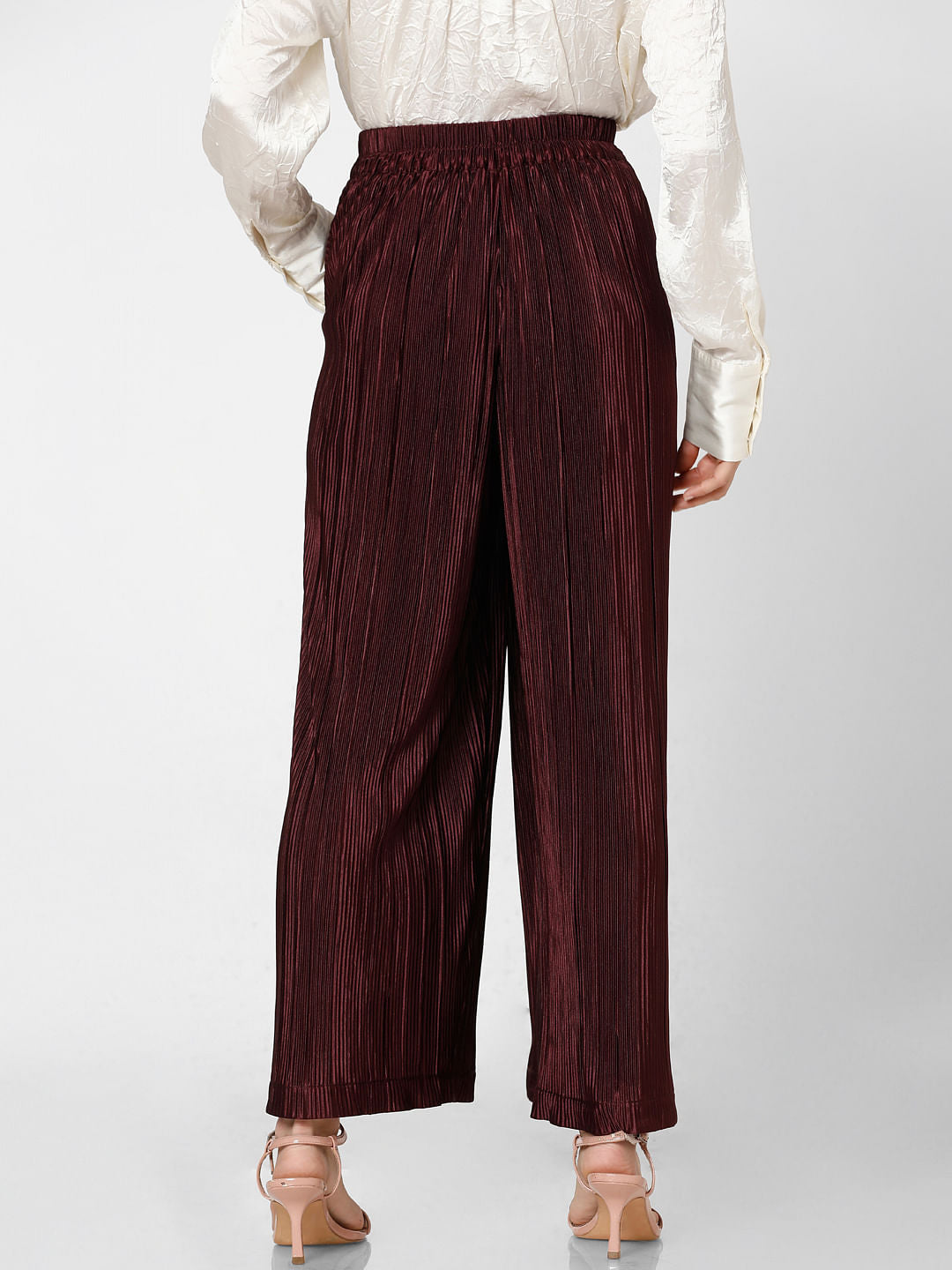 Wine Red High Rise Flared Co-Ord Set Pants