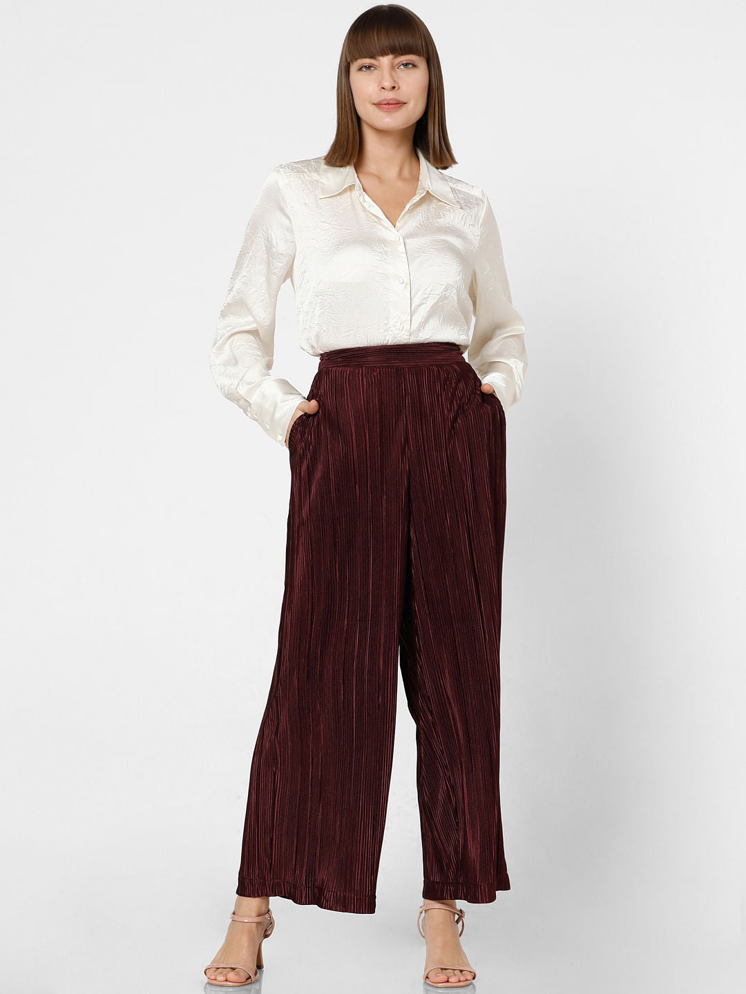 Wine Red High Rise Flared Co-Ord Set Pants