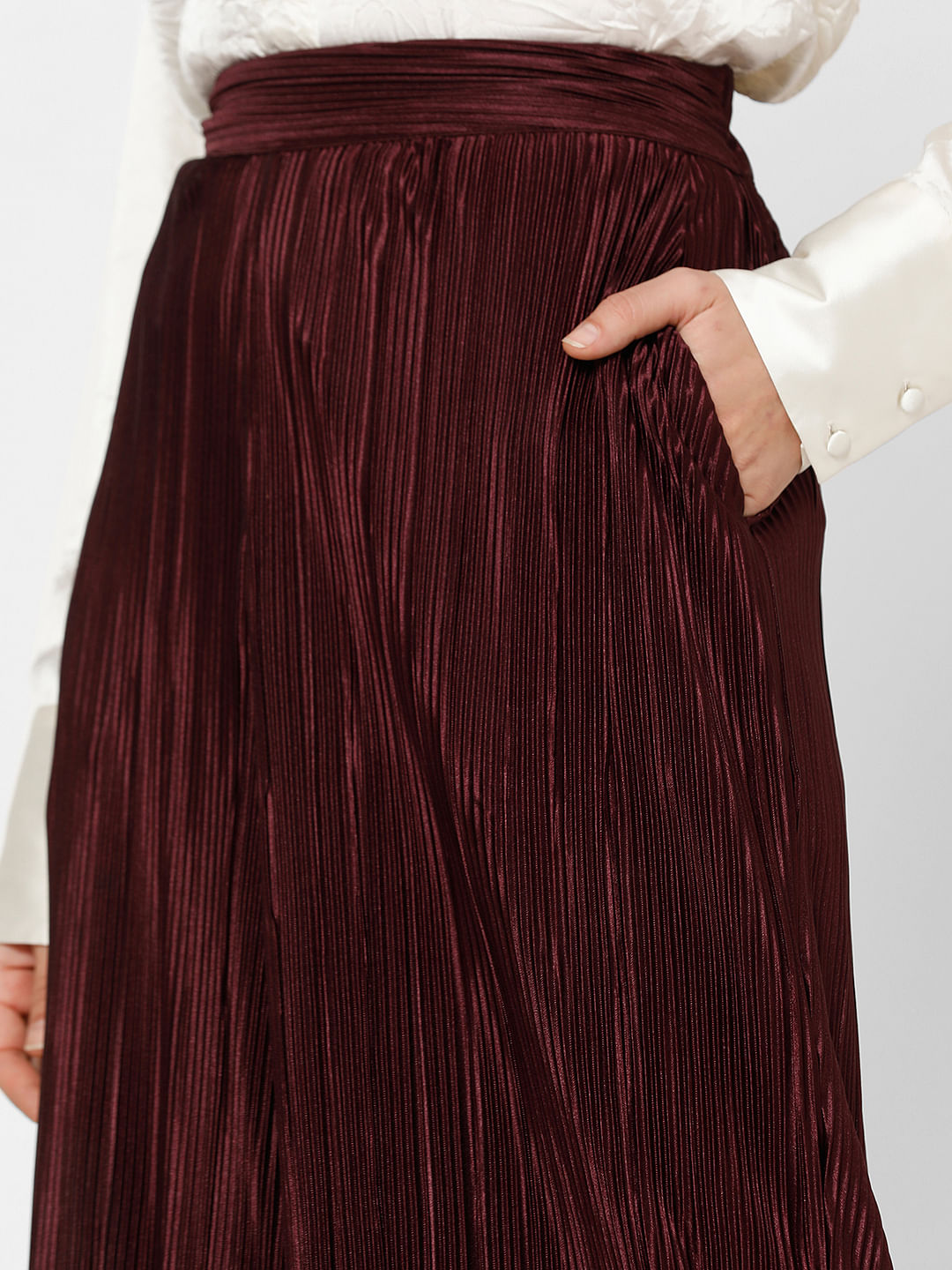 Wine Red High Rise Flared Co-Ord Set Pants