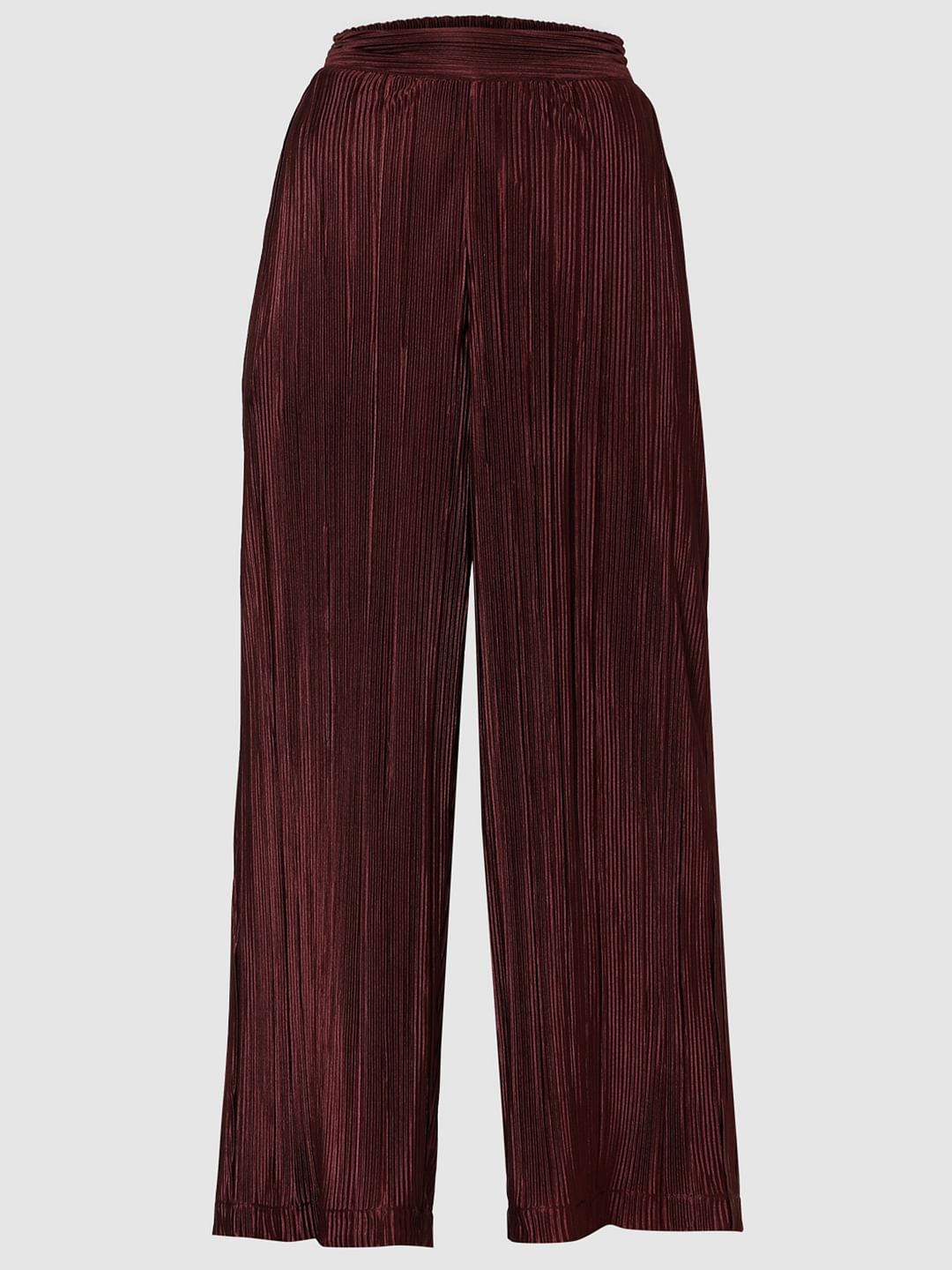 Wine Red High Rise Flared Co-Ord Set Pants