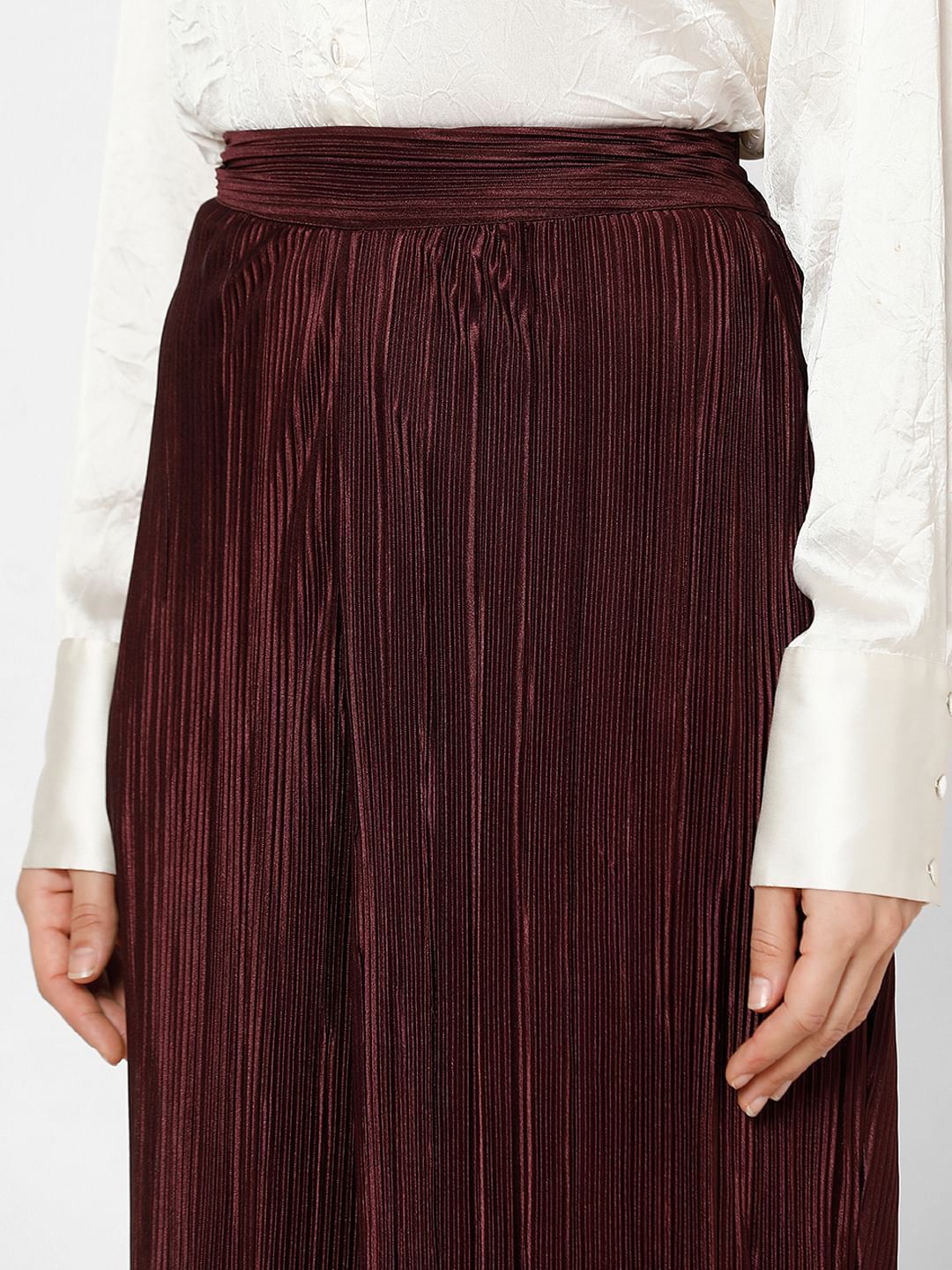 Wine Red High Rise Flared Co-Ord Set Pants