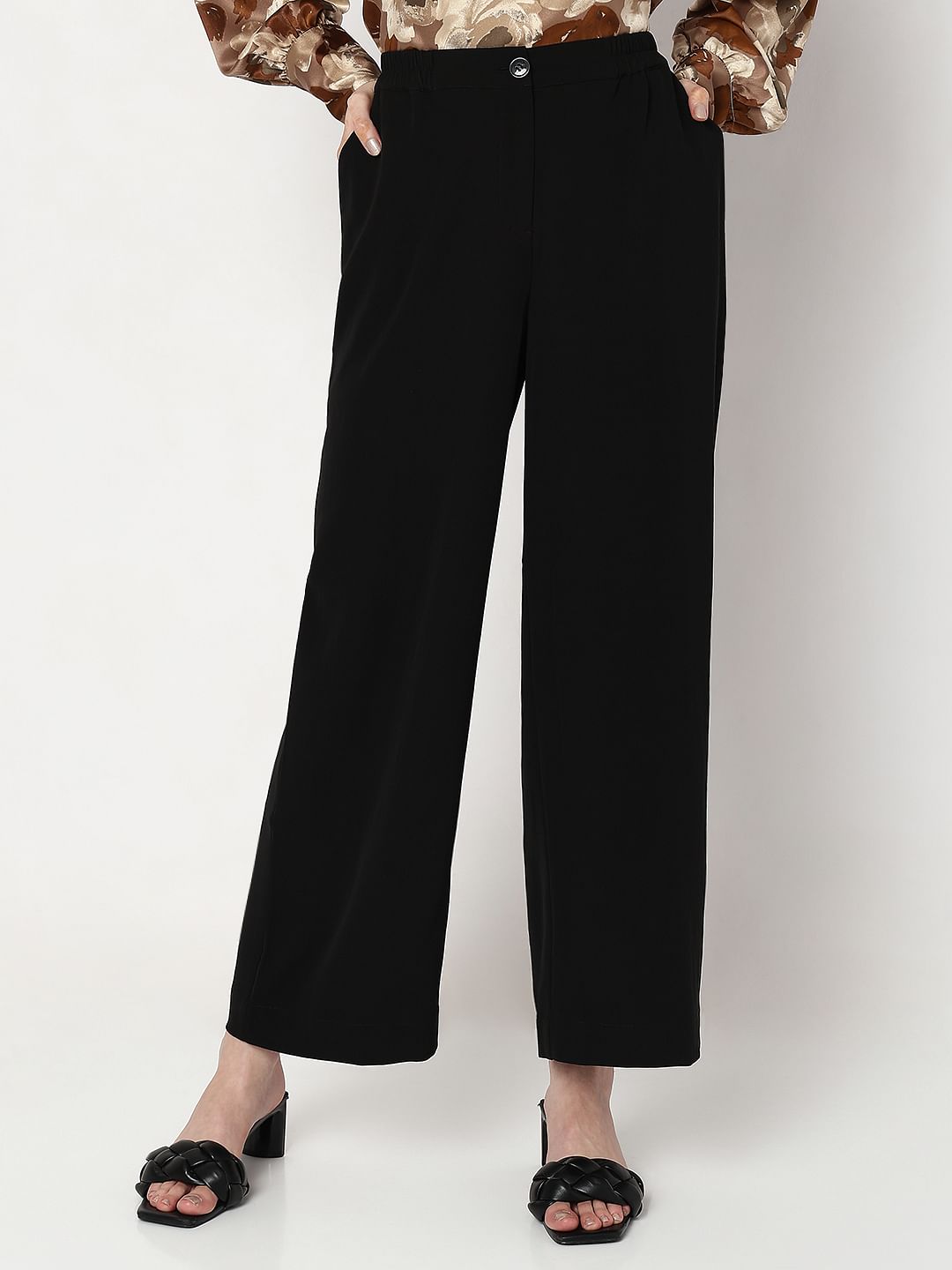 Black High Neck Straight Fit Pants