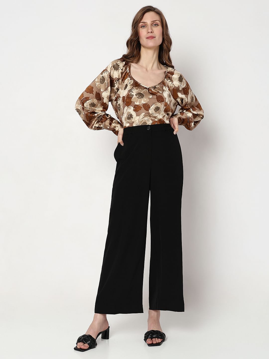 Black High Neck Straight Fit Pants