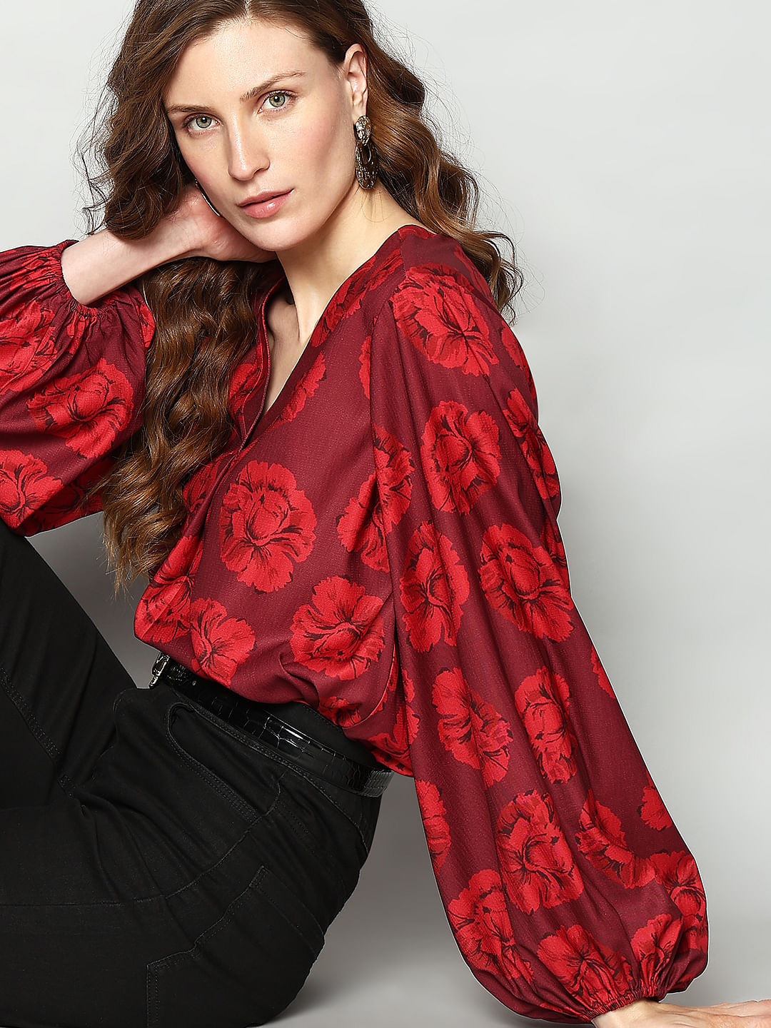 Red Floral Print Top