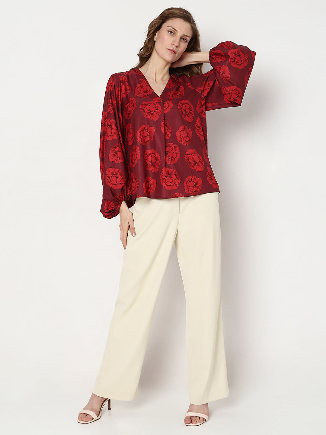Red Floral Print Top