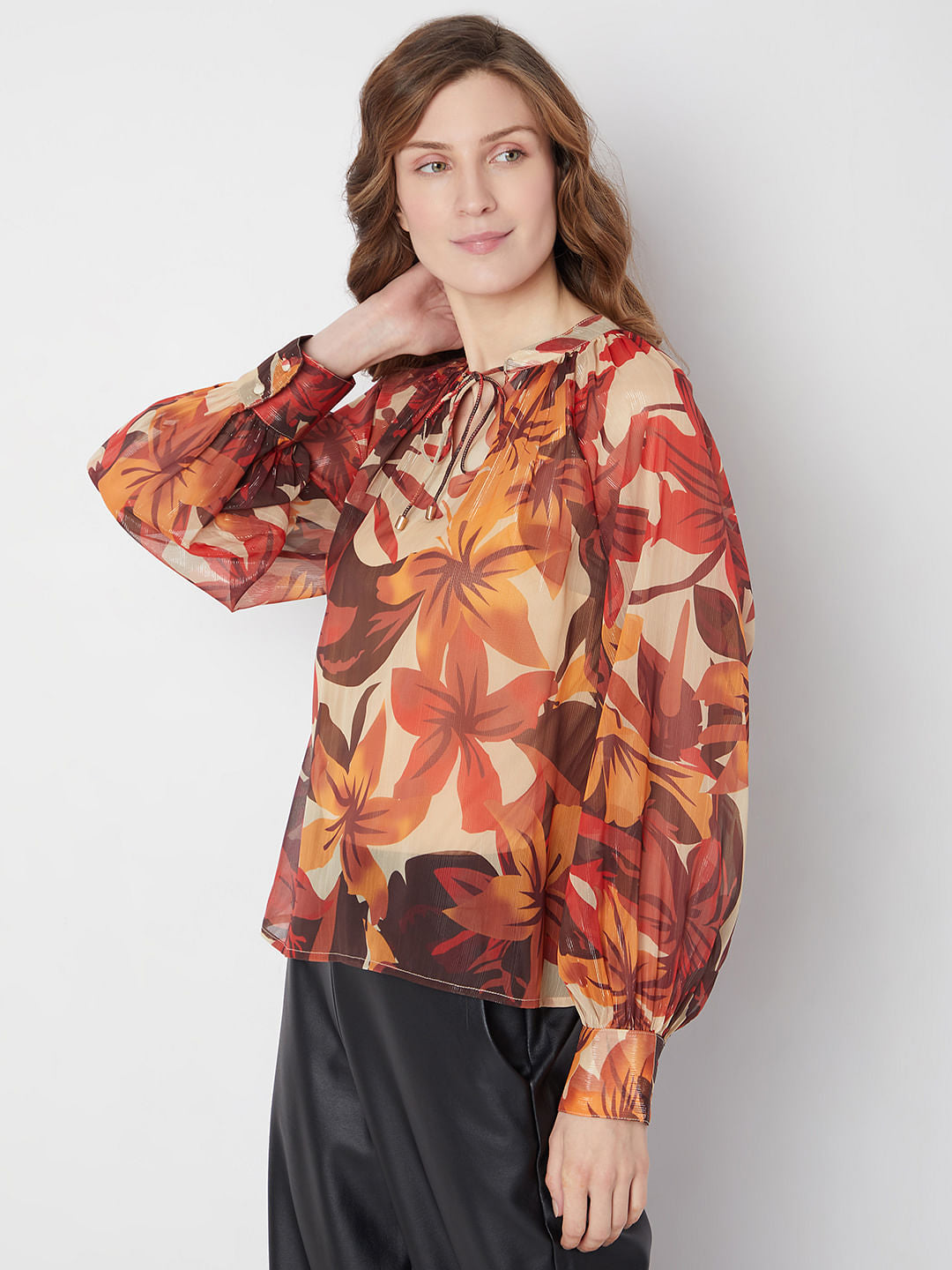 Orange Floral Print Top