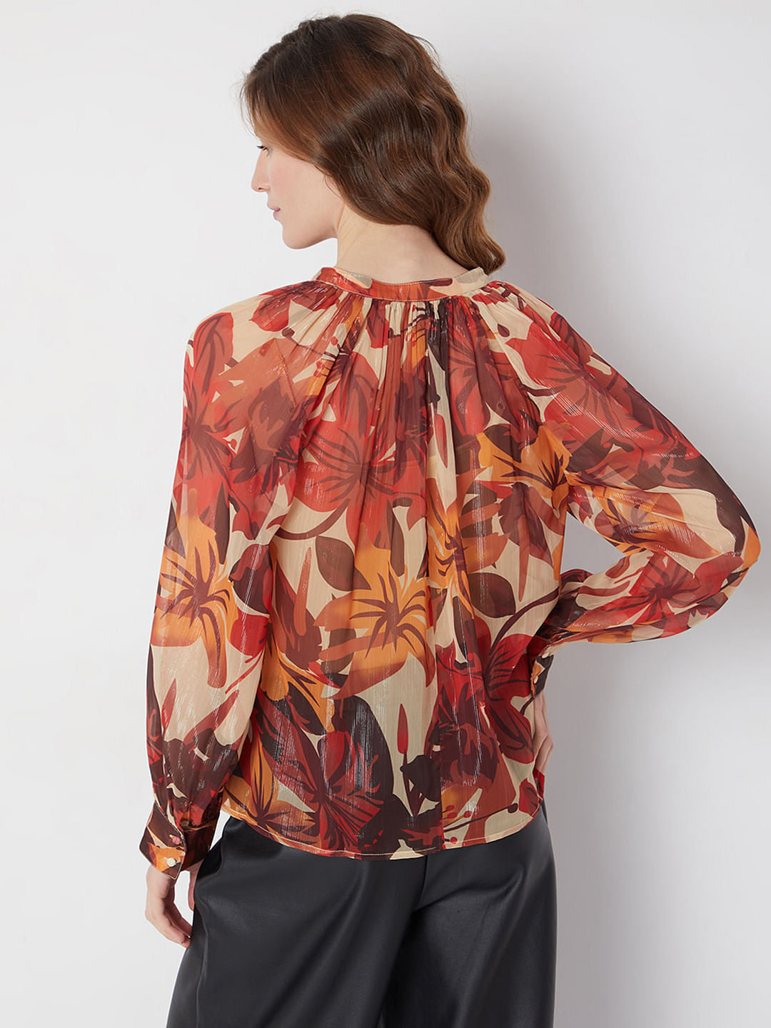 Orange Floral Print Top