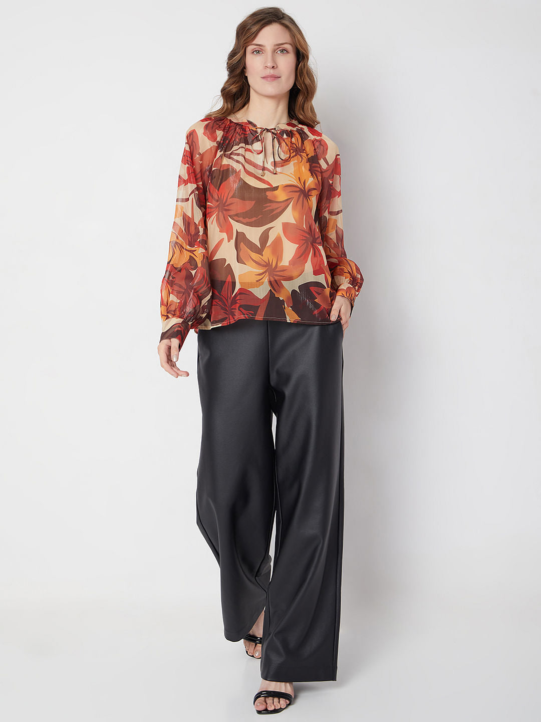 Orange Floral Print Top