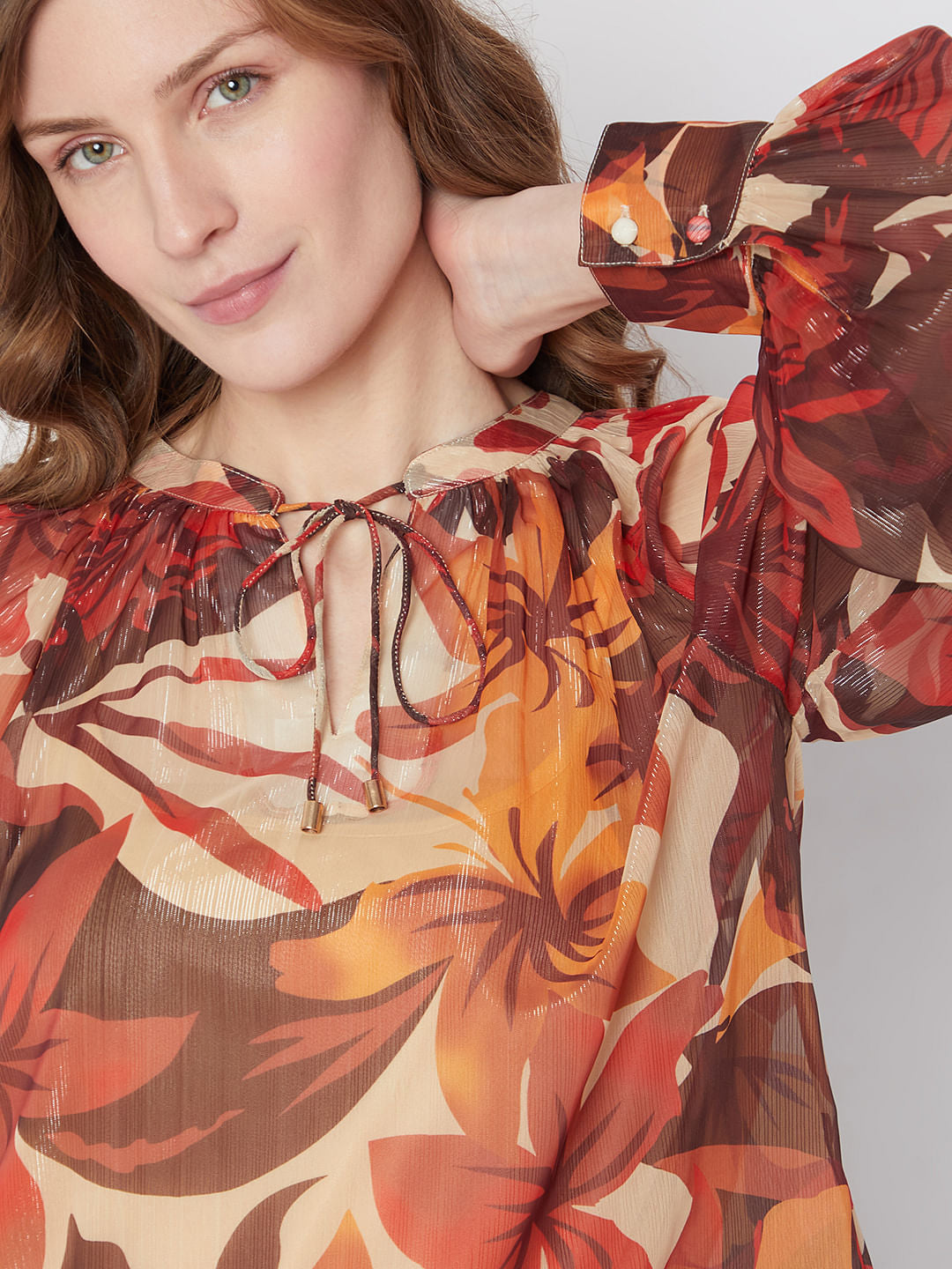 Orange Floral Print Top