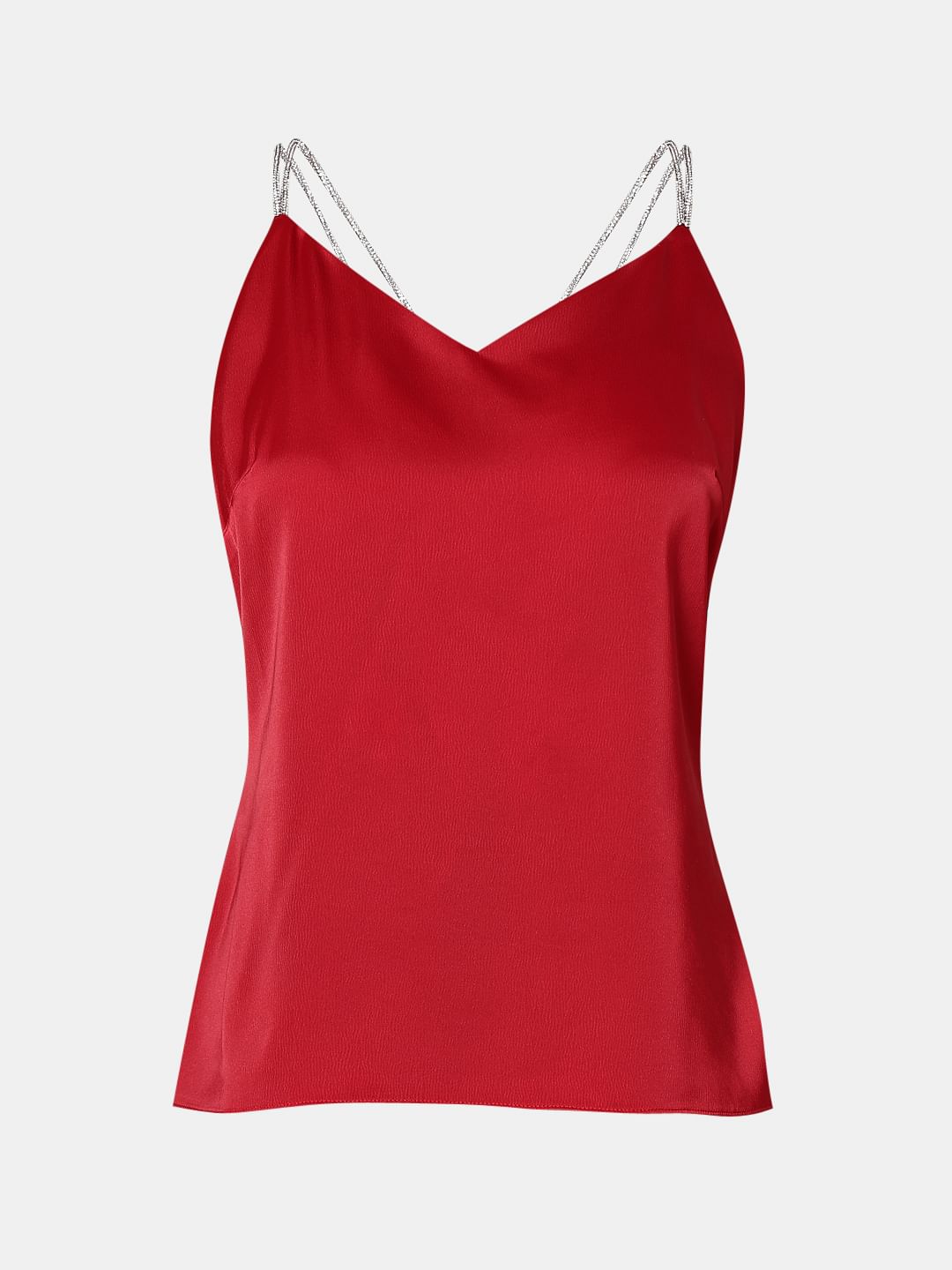 Red Rhinestone Strap Top