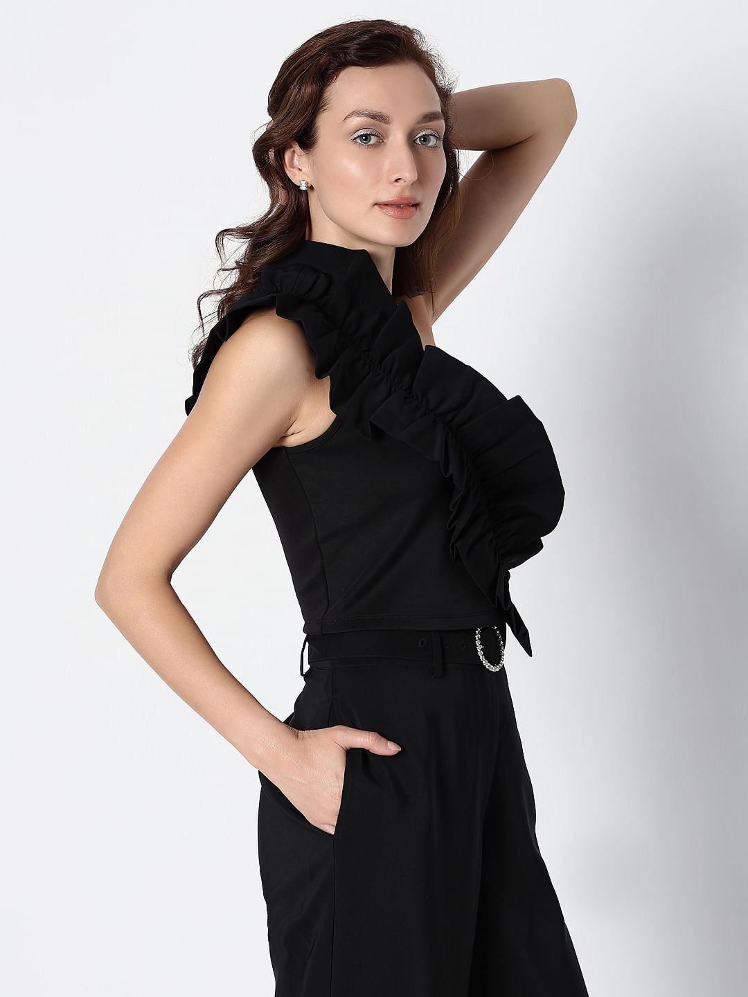 Marquee Black One-Shoulder Crop Top