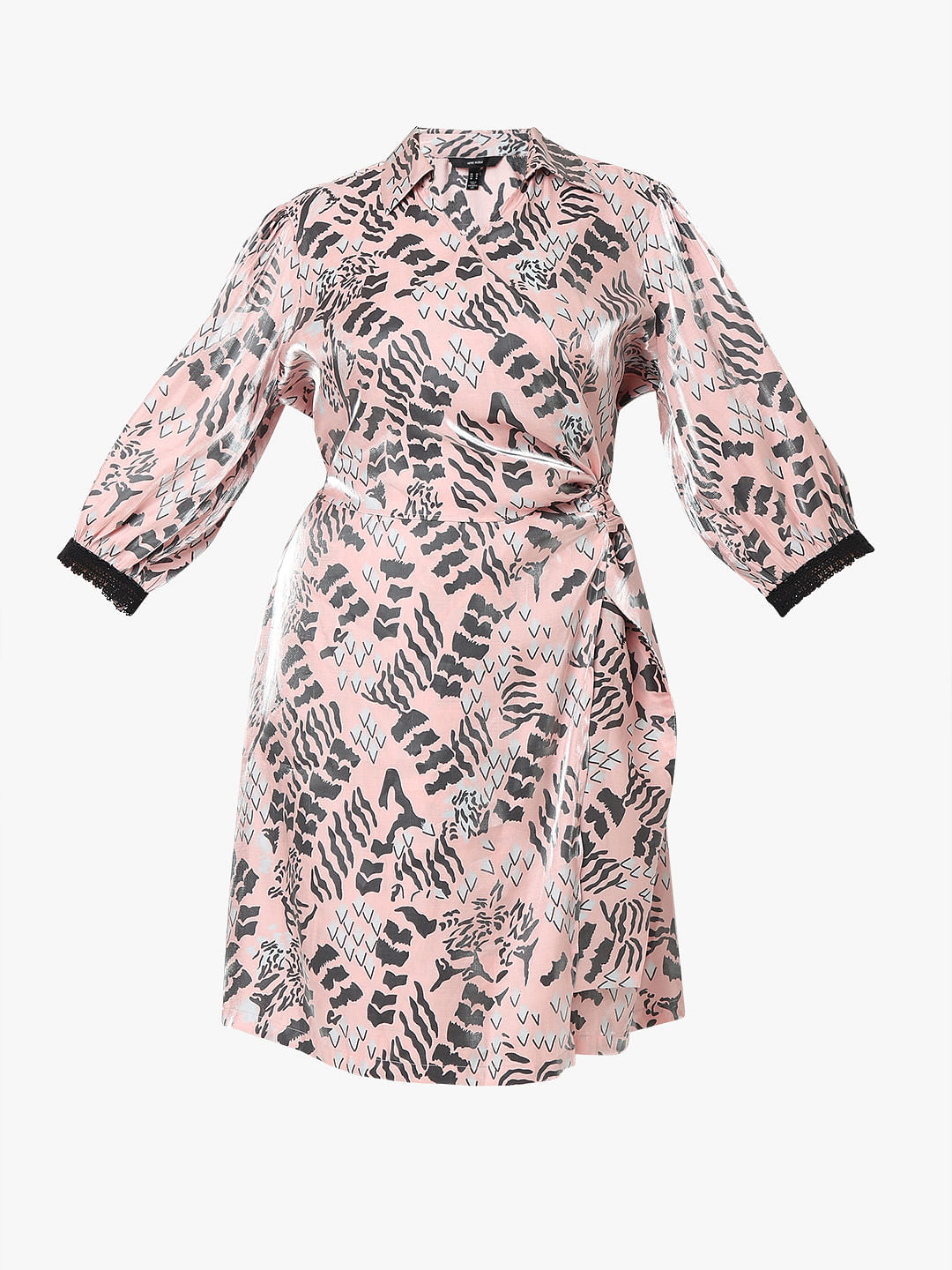 Curve Pink Abstract Print Dress