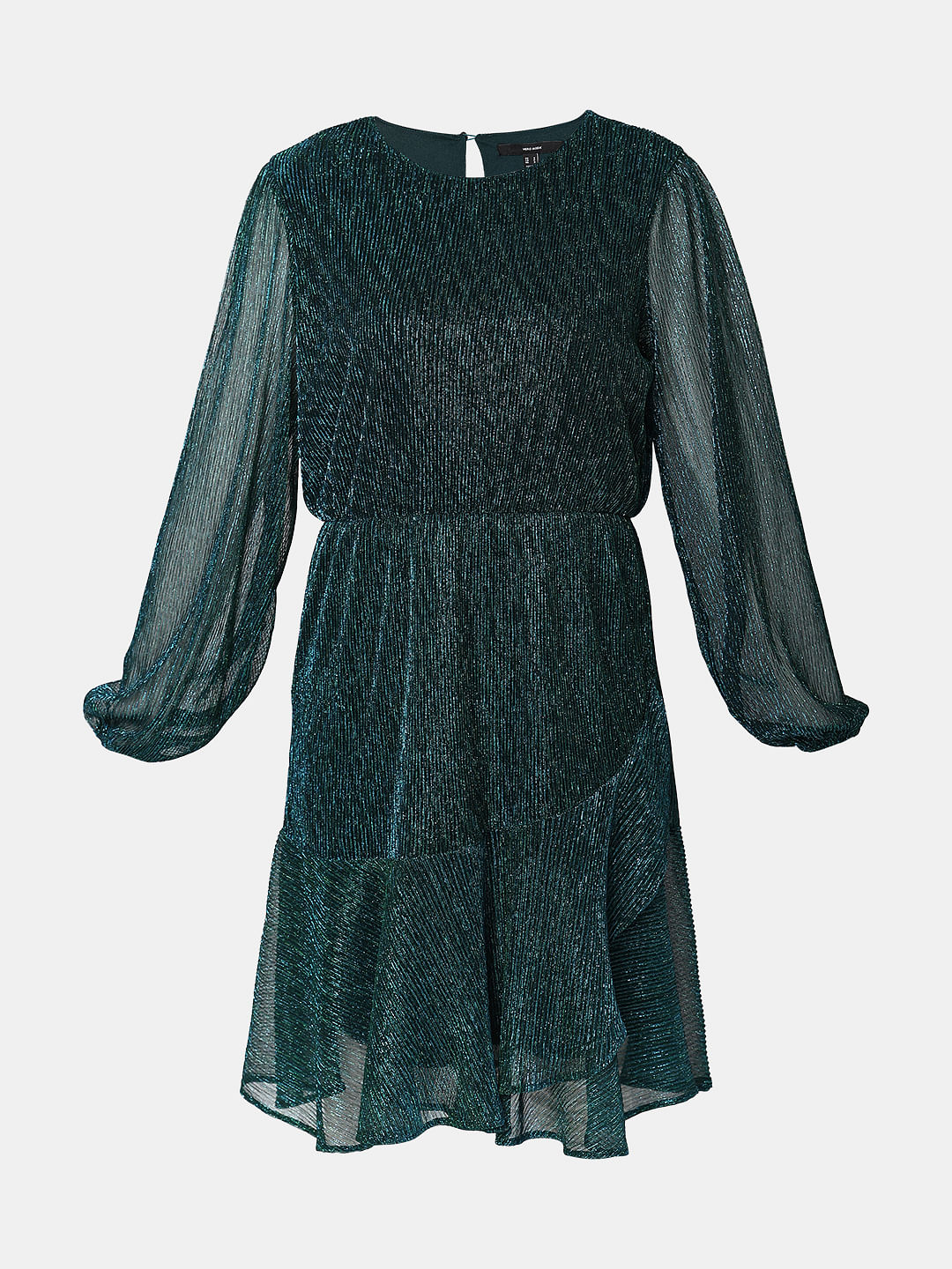 Green Shimmer Sheer Sleeves Dress