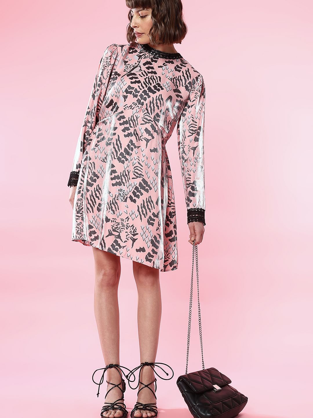 Pink Abstract Print Shift Dress