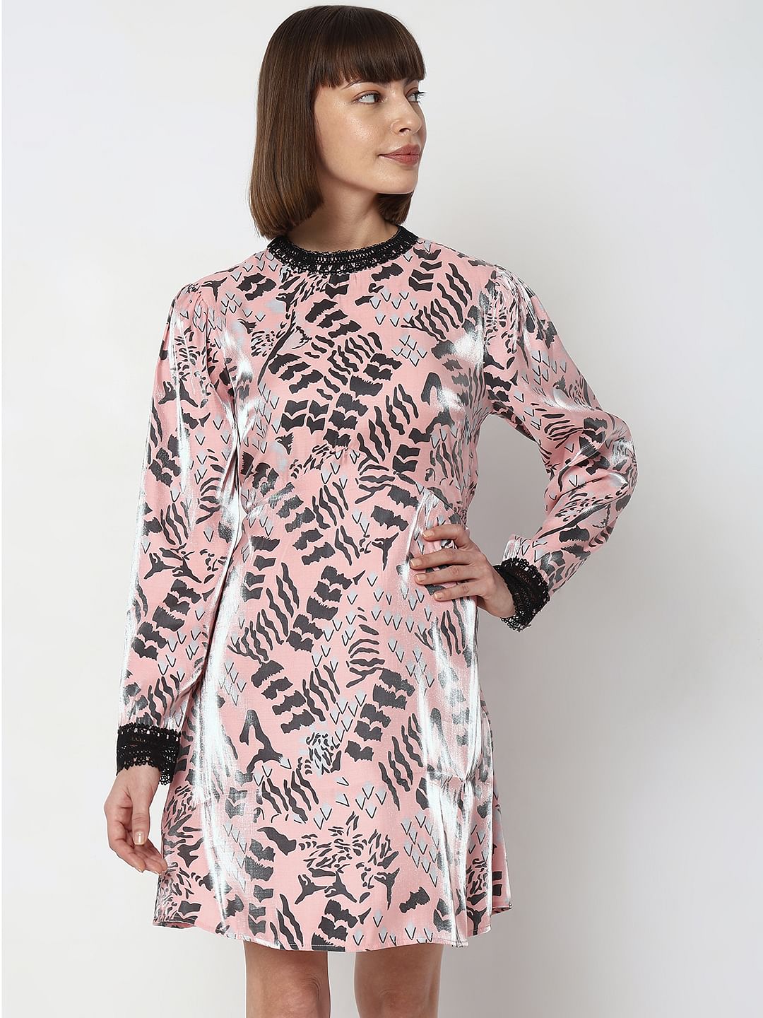 Pink Abstract Print Shift Dress