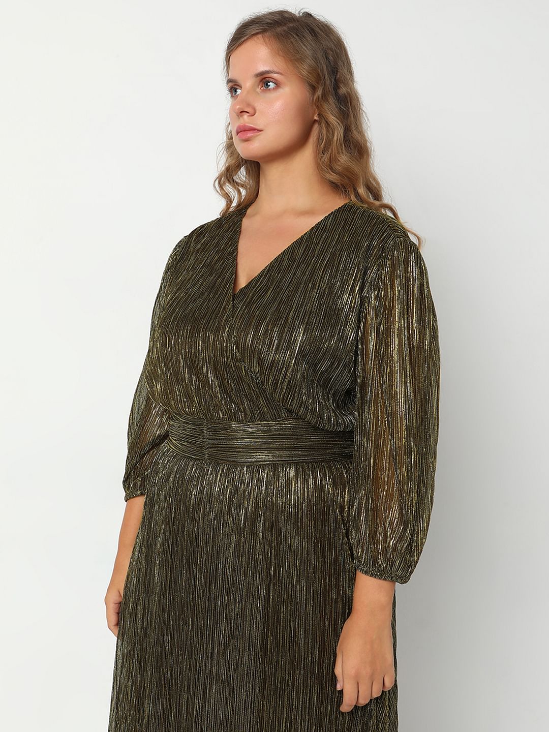 Curve Dark Brown Shimmer Maxi Dress