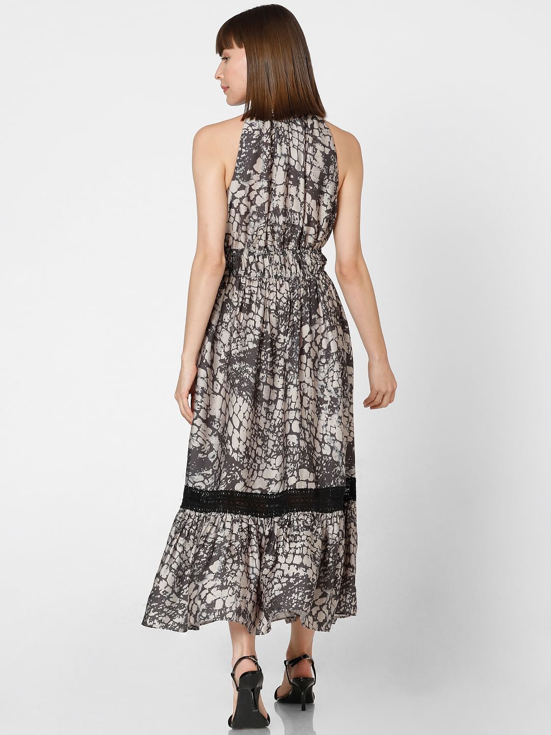 Brown Abstract Print Maxi Dress