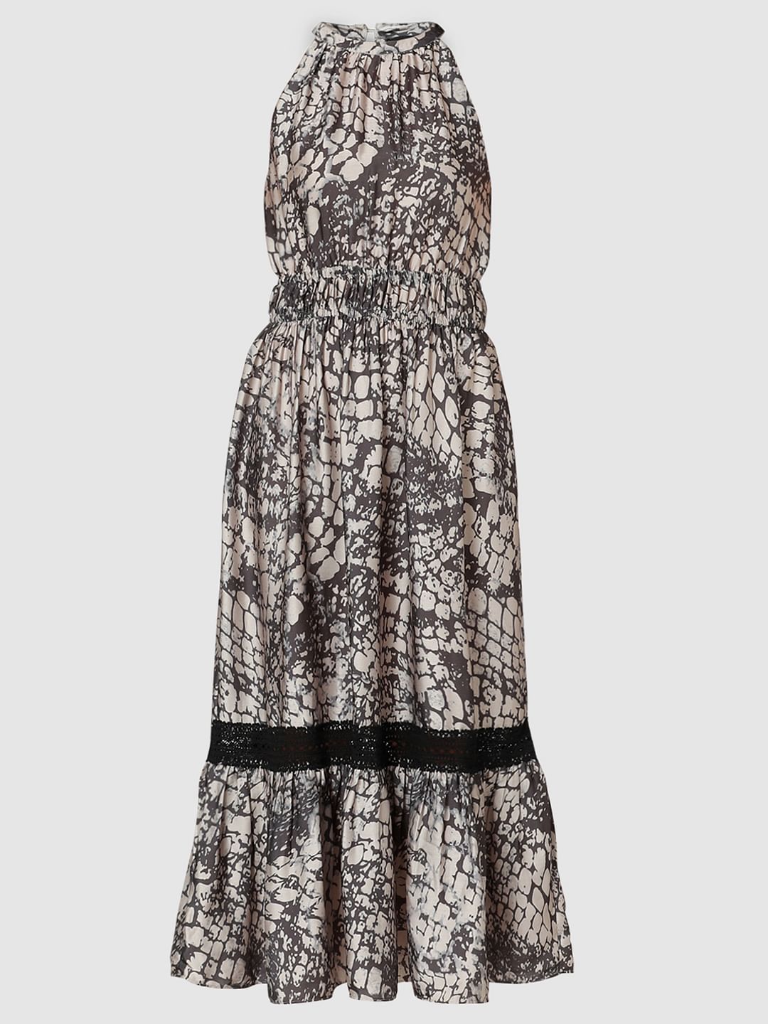 Brown Abstract Print Maxi Dress