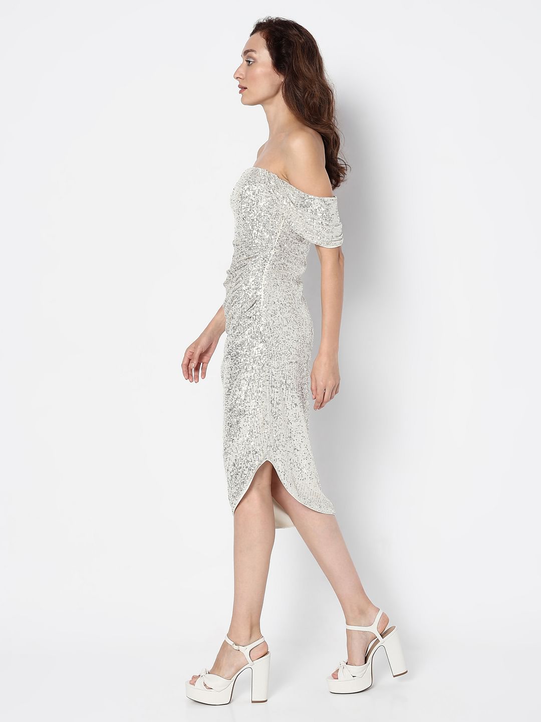 Marquee Off-White Sequin Off-Shoulder Dress