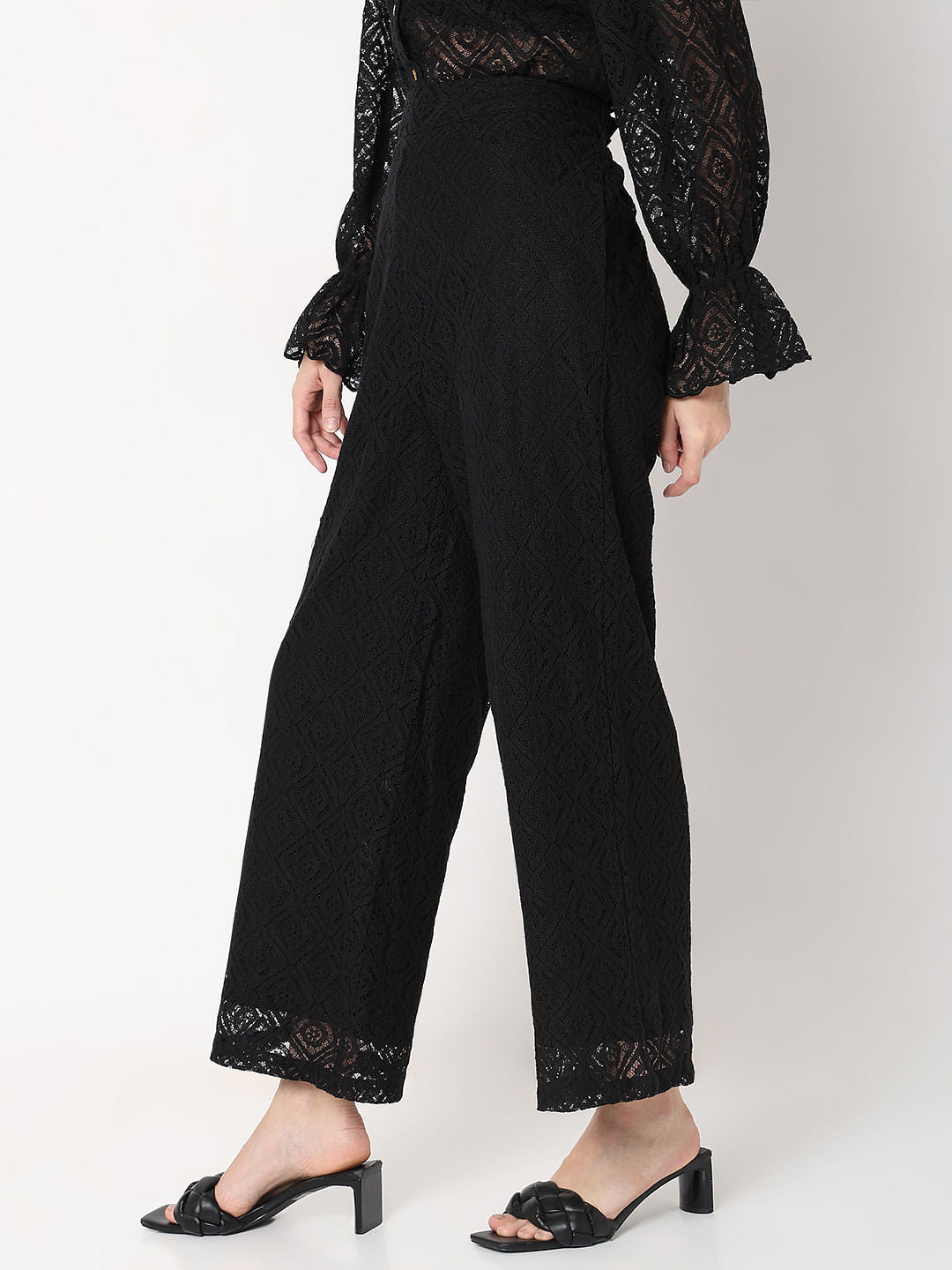 Black High-Rise Lace Pants