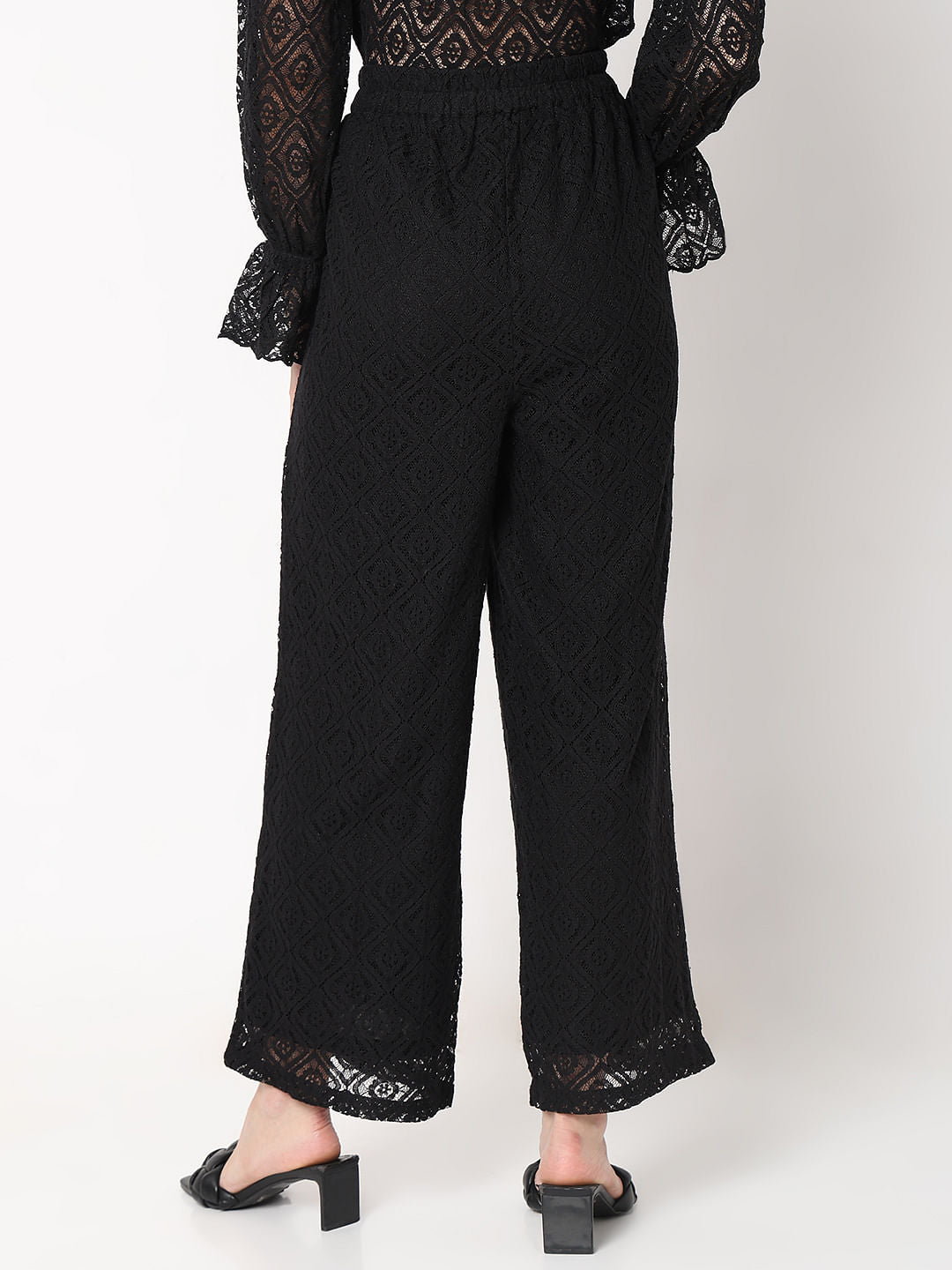 Black High-Rise Lace Pants