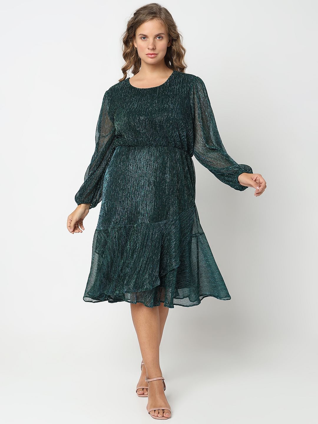 Curve Green Shimmer Fit & Flare Dress