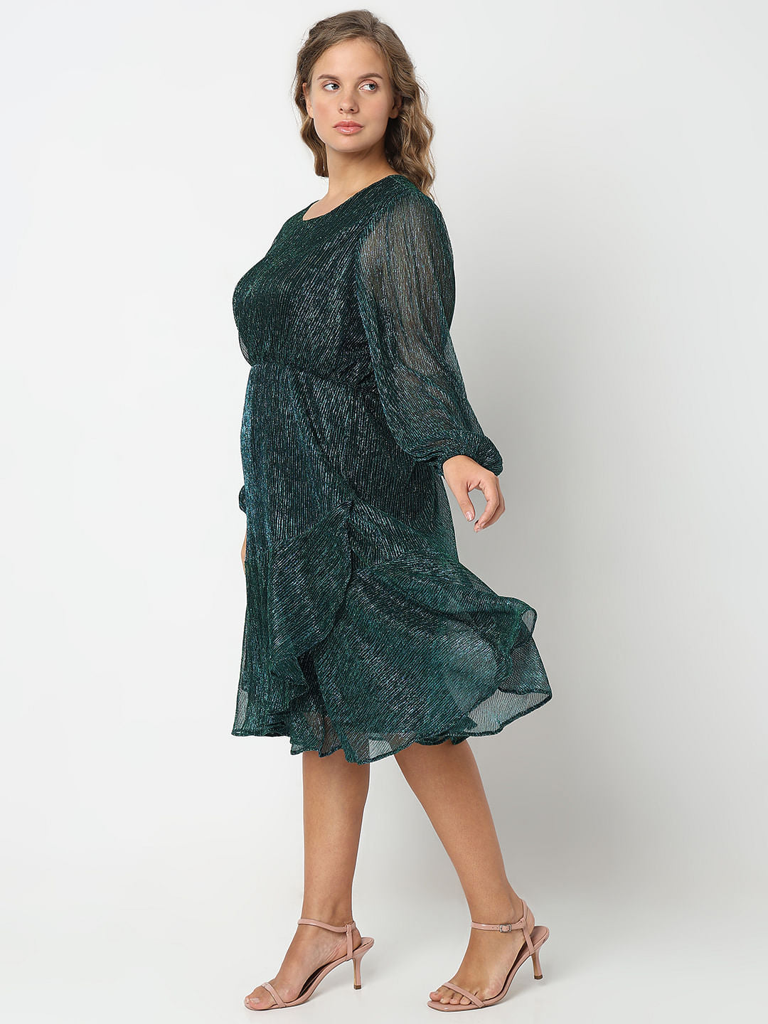 Curve Green Shimmer Fit & Flare Dress