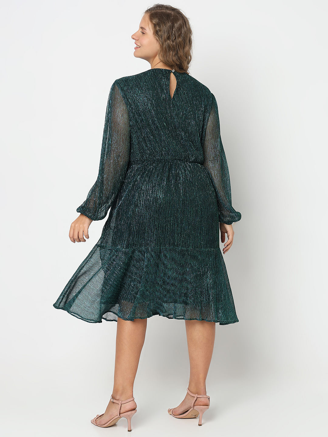Curve Green Shimmer Fit & Flare Dress