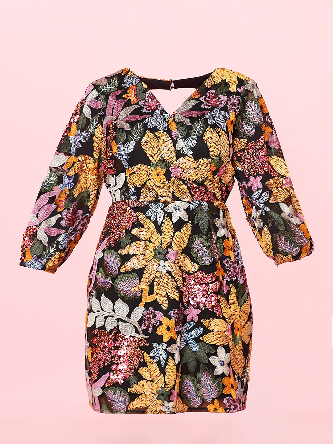 Marquee Black Floral Sequin Detail Dress