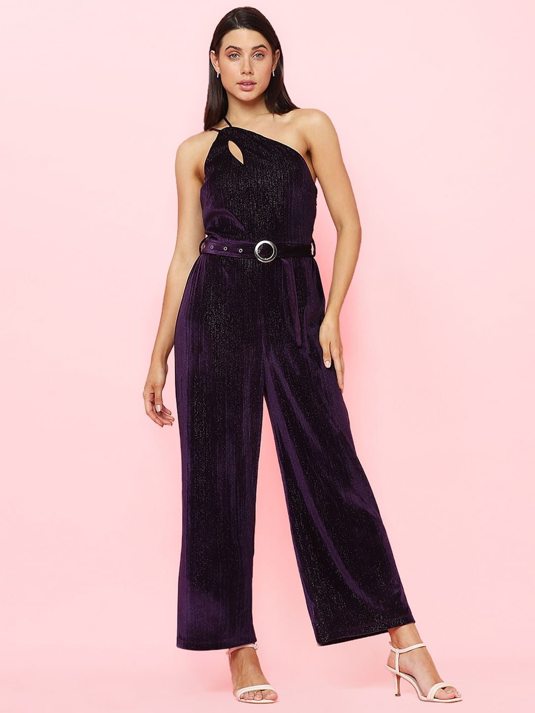 Marquee Purple Shimmer One-Shoulder Jumpsuit