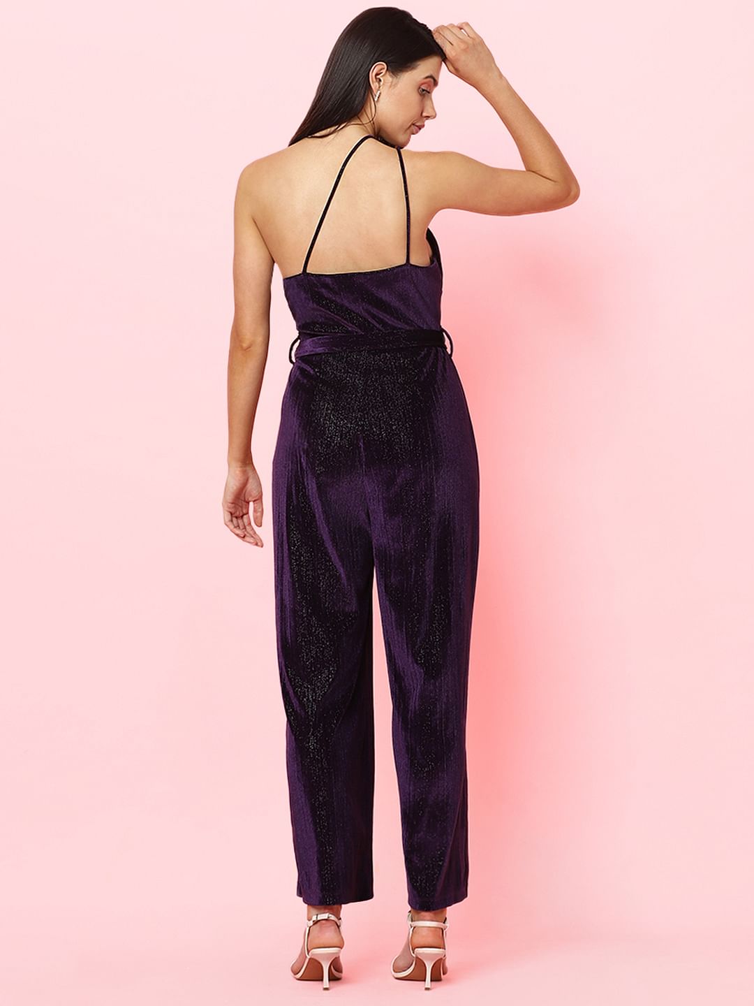 Marquee Purple Shimmer One-Shoulder Jumpsuit
