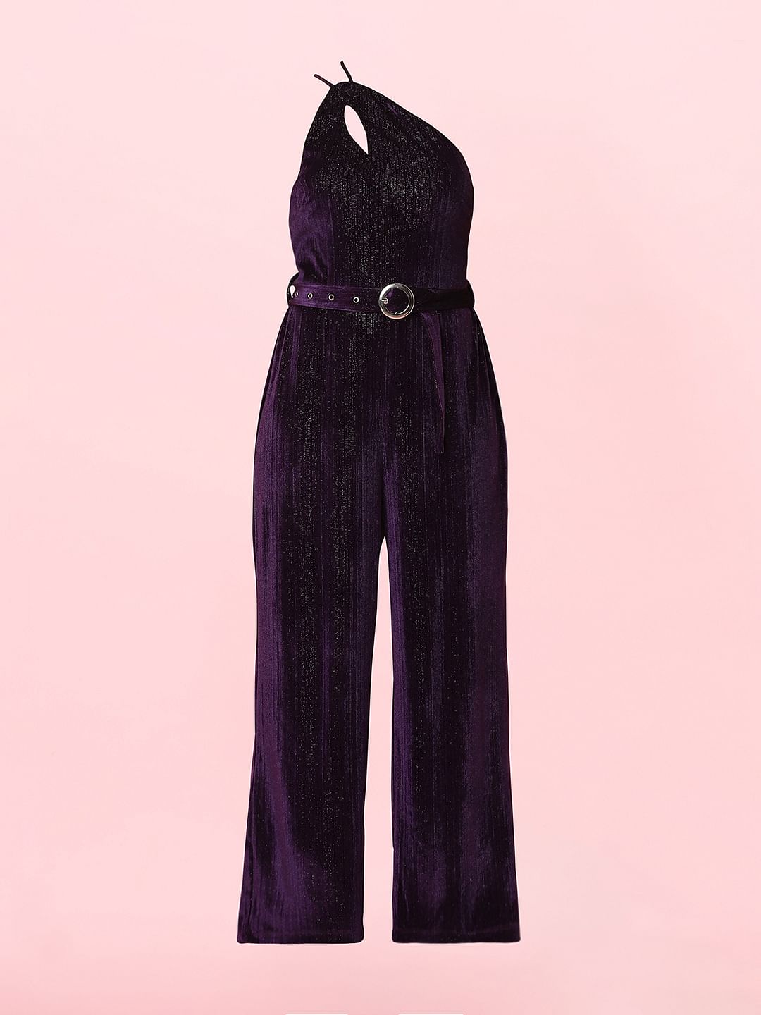 Marquee Purple Shimmer One-Shoulder Jumpsuit