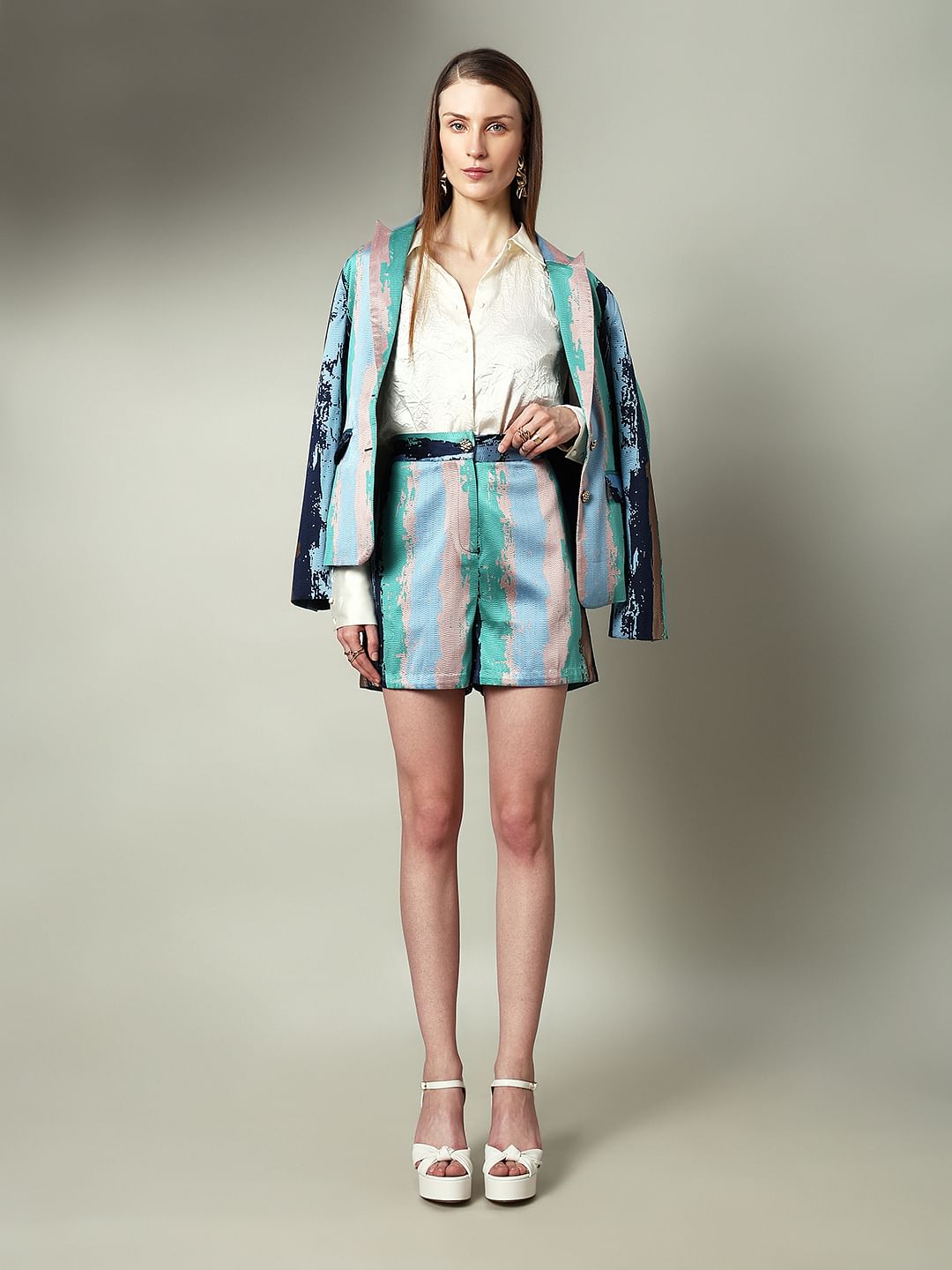 Marquee Blue Abstract Print Co-Ord Set Shorts - XS