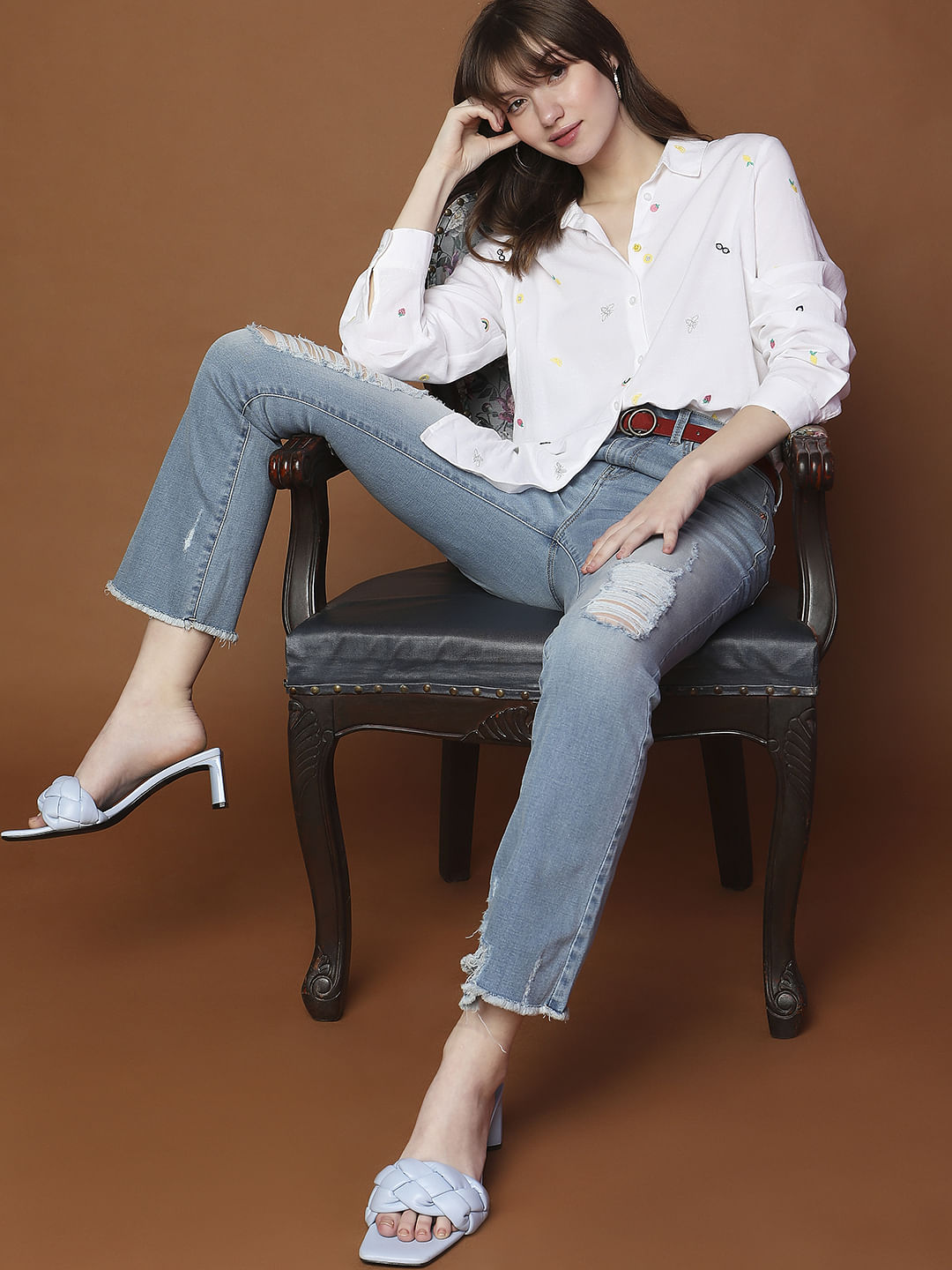 White Ditsy Printed Shirt