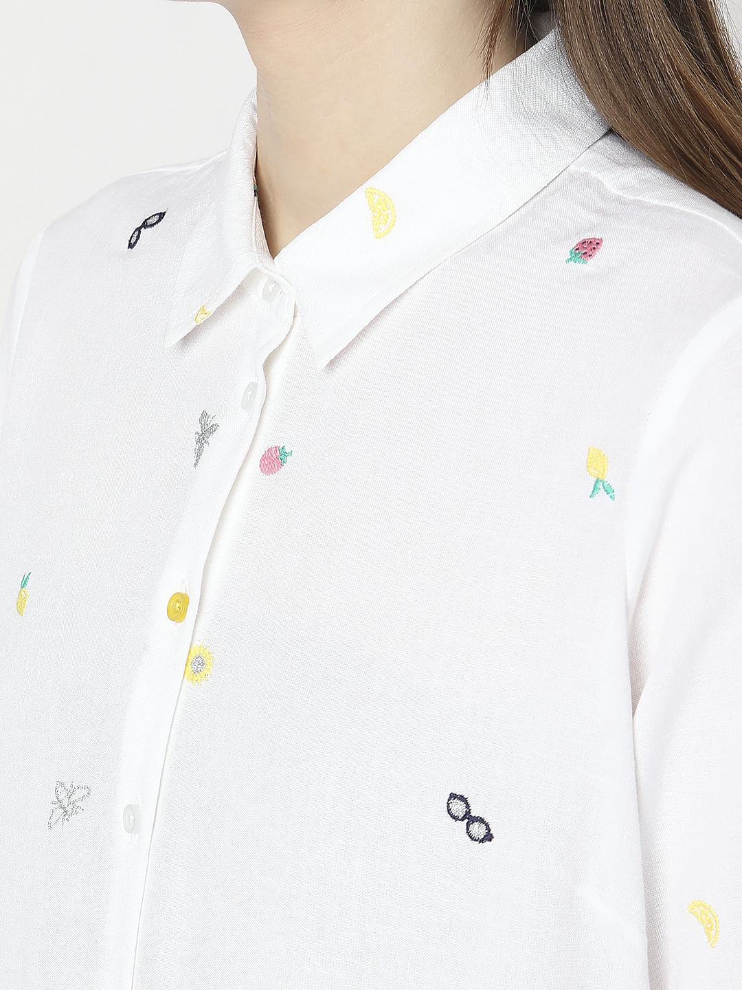 White Ditsy Printed Shirt