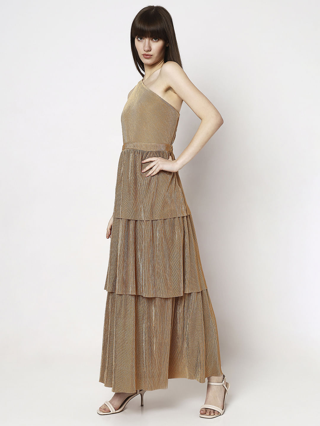 Brown One-Shoulder Maxi Dress