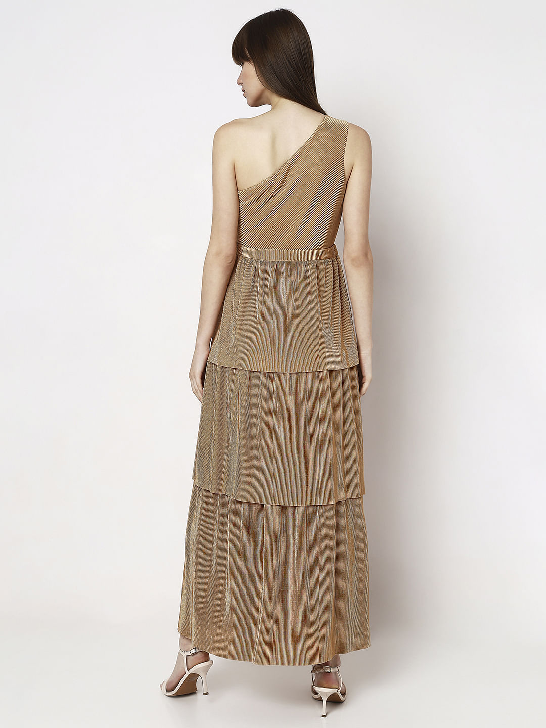 Brown One-Shoulder Maxi Dress