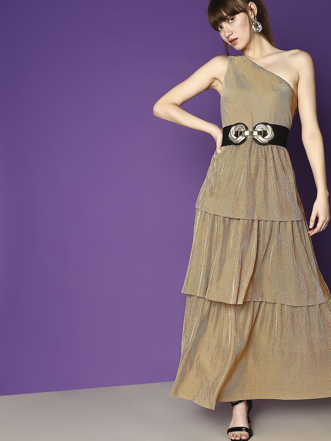 Brown One-Shoulder Maxi Dress