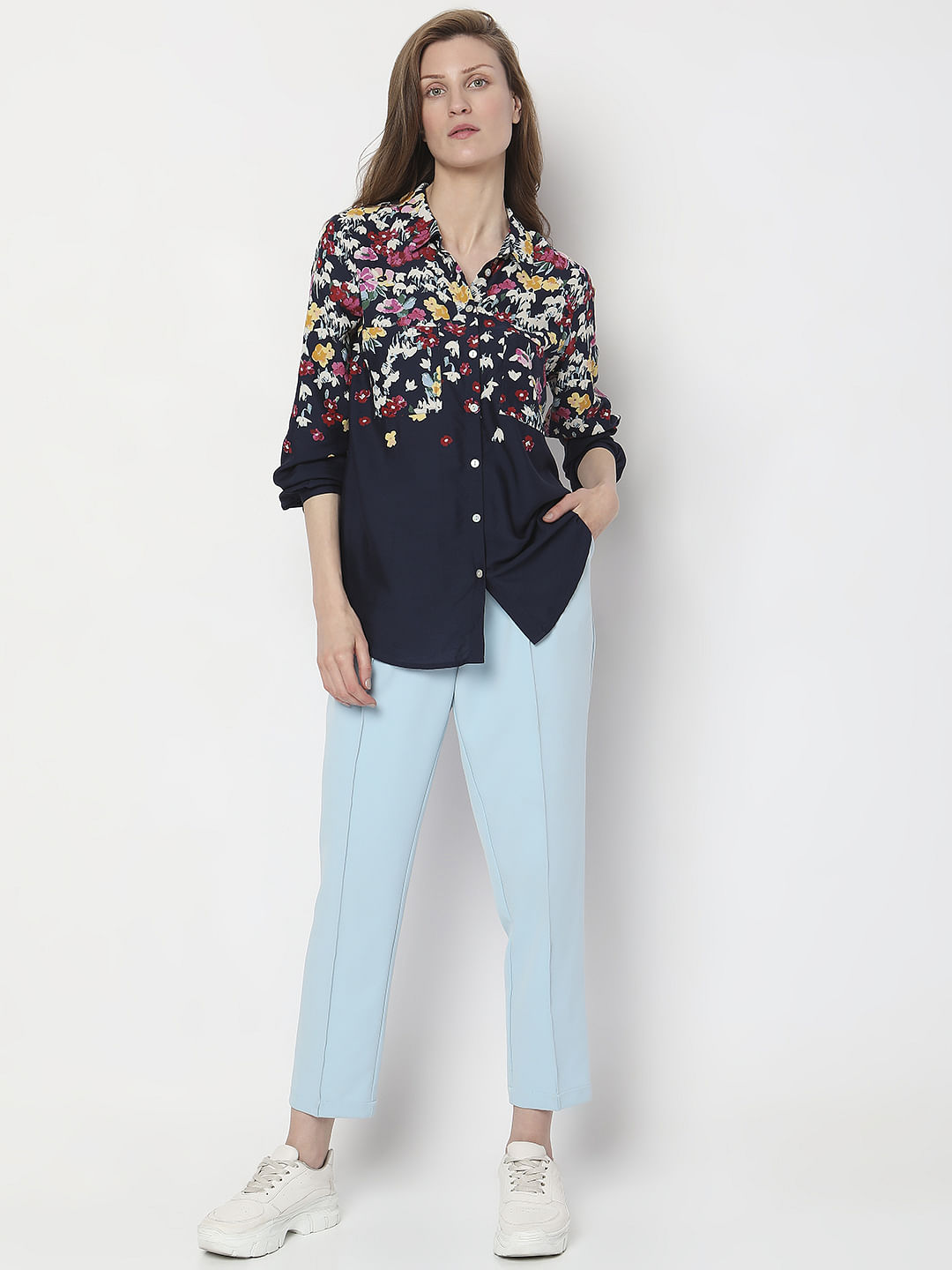 Blue Floral Full Sleeves Shirt