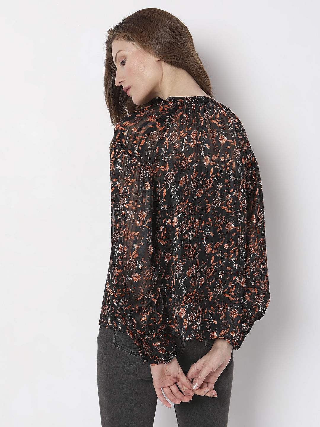 Black Satin Floral Top
