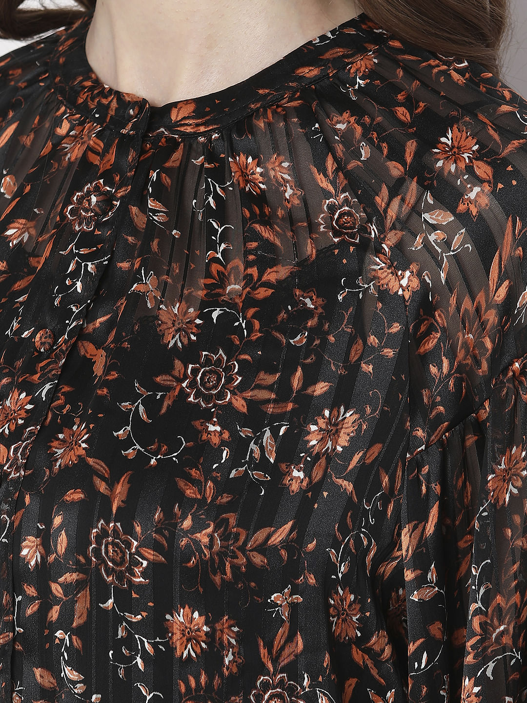 Black Satin Floral Top