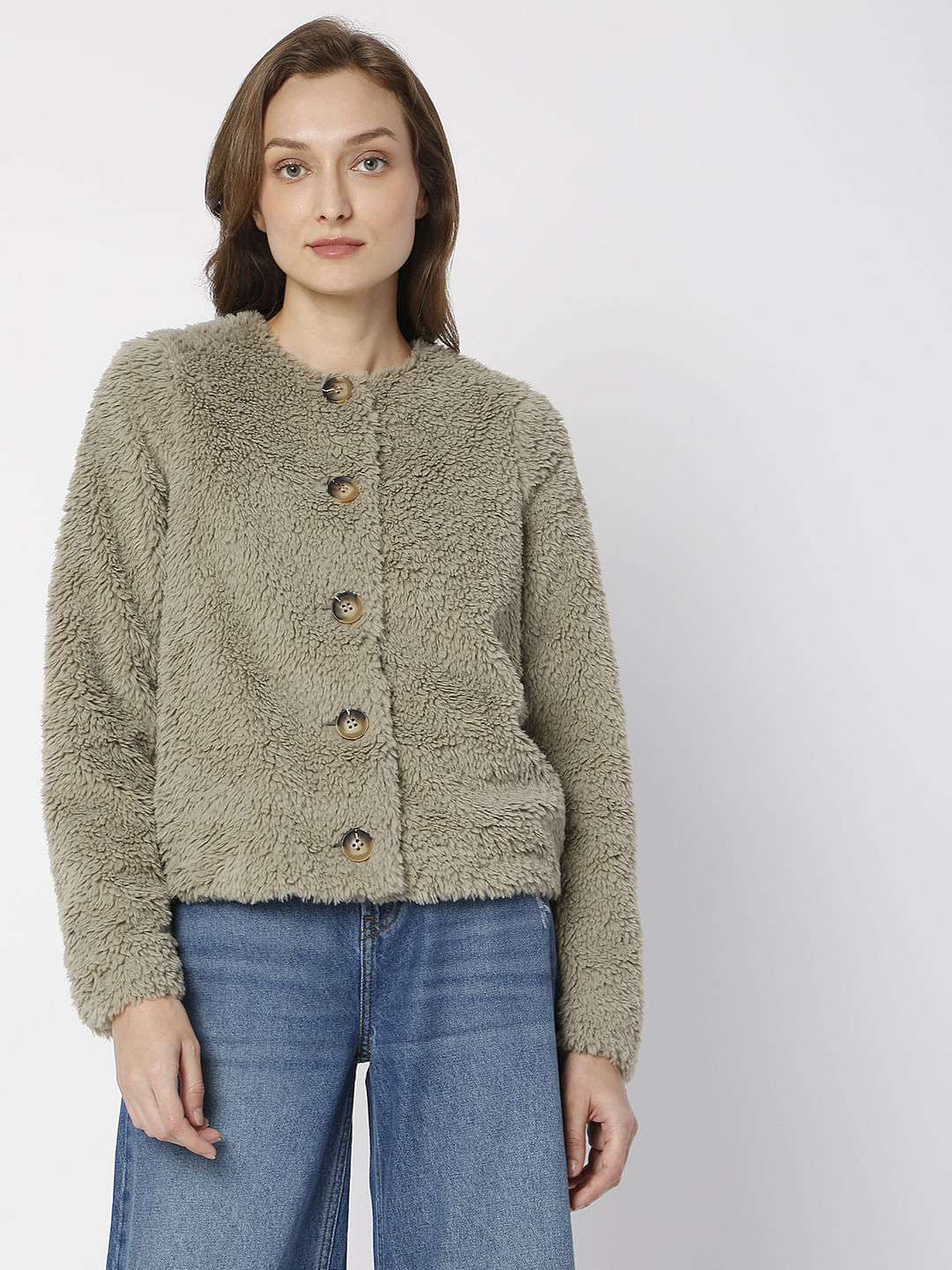 Moss Brown Teddy Short Jacket